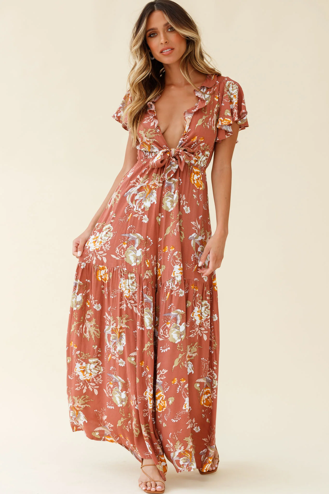 Kasey Tied Bust Wide Leg Floral Print Jumpsuit Rose - Image 5