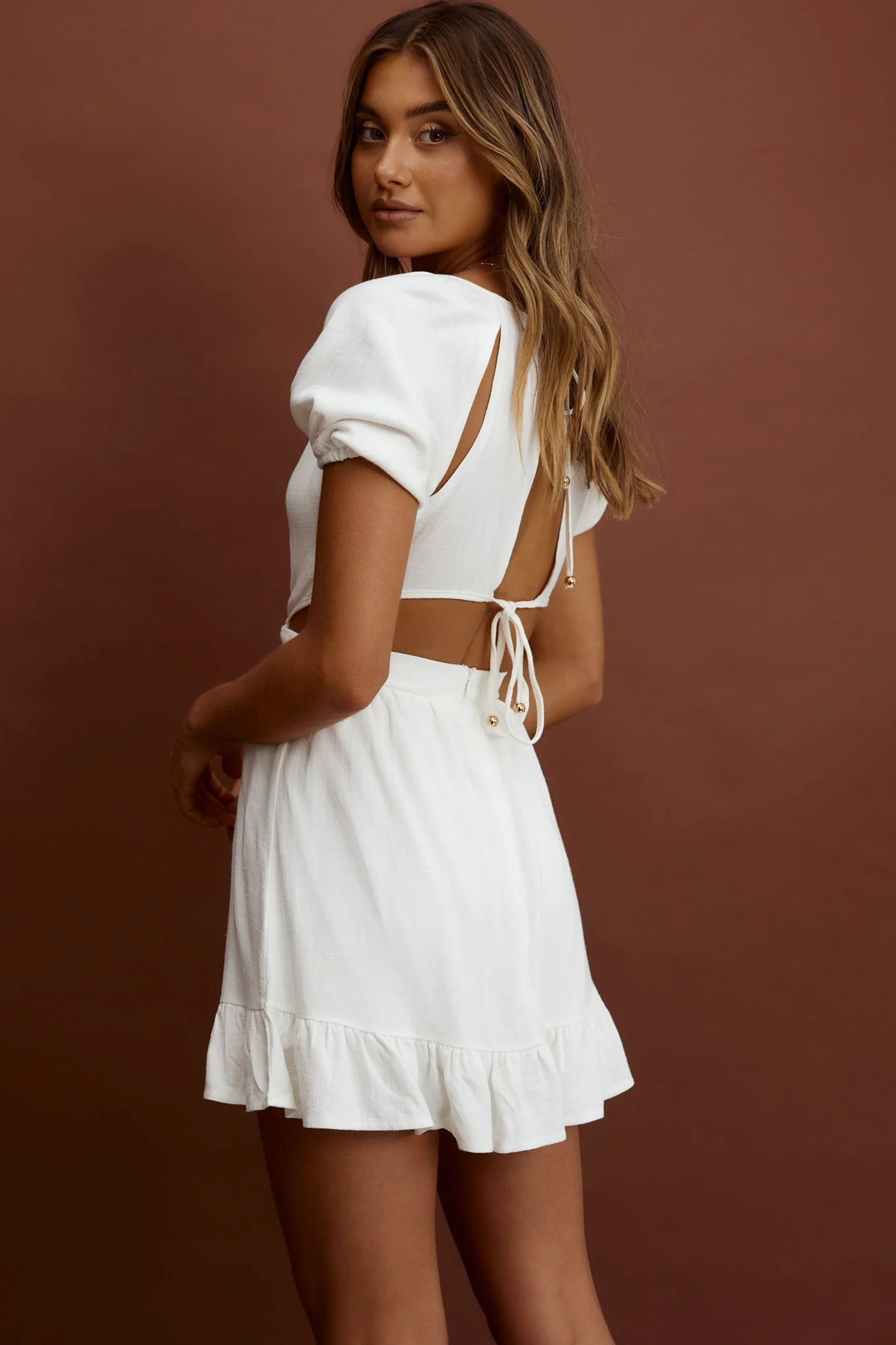 Kassidy Cut-Out Waist Mini Dress White - Image 2