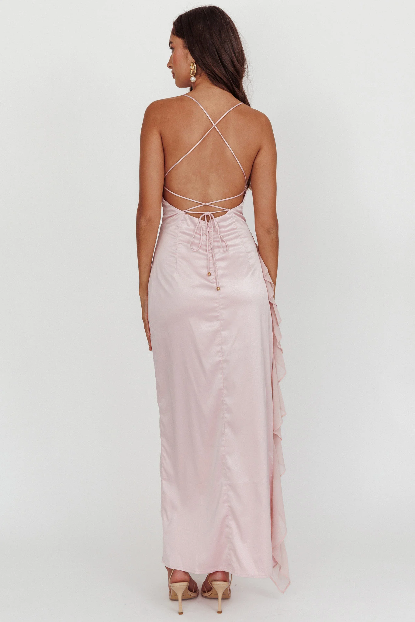 Katarina Satin Ruffle Hem Maxi Dress Cheek - Image 2