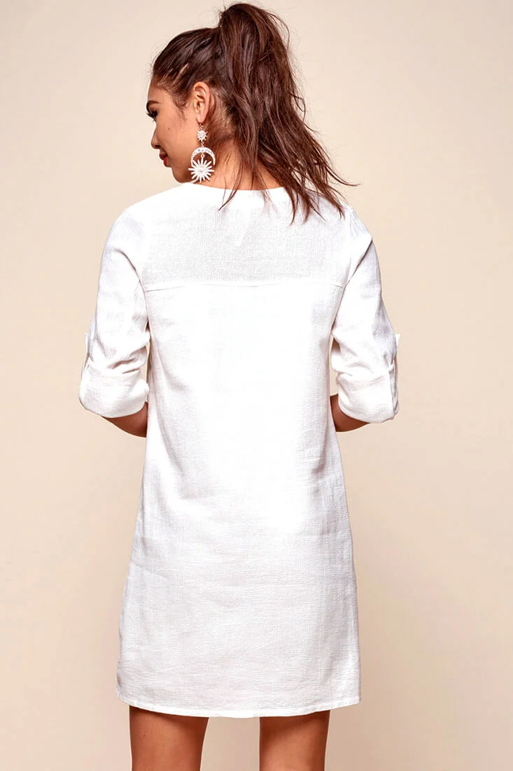 Katie Lace-Up Front Casual Dress White - Image 4