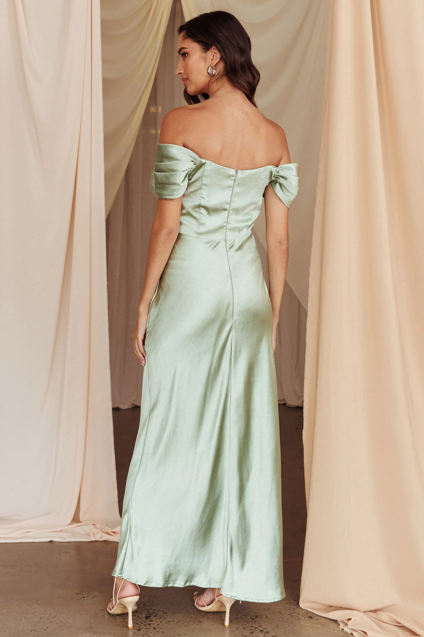 Katrina Off Shoulder Maxi Dress Pistachio - Image 2