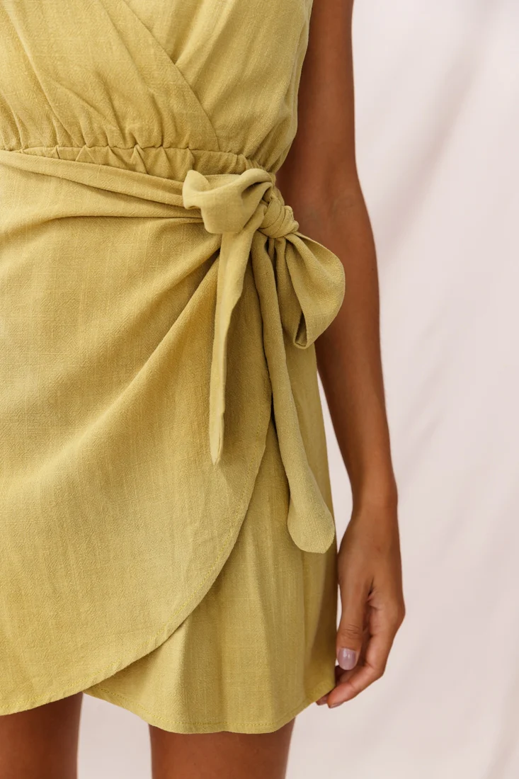 Kay Wrap Front Wooden Embellishment Dress Lime - Image 4