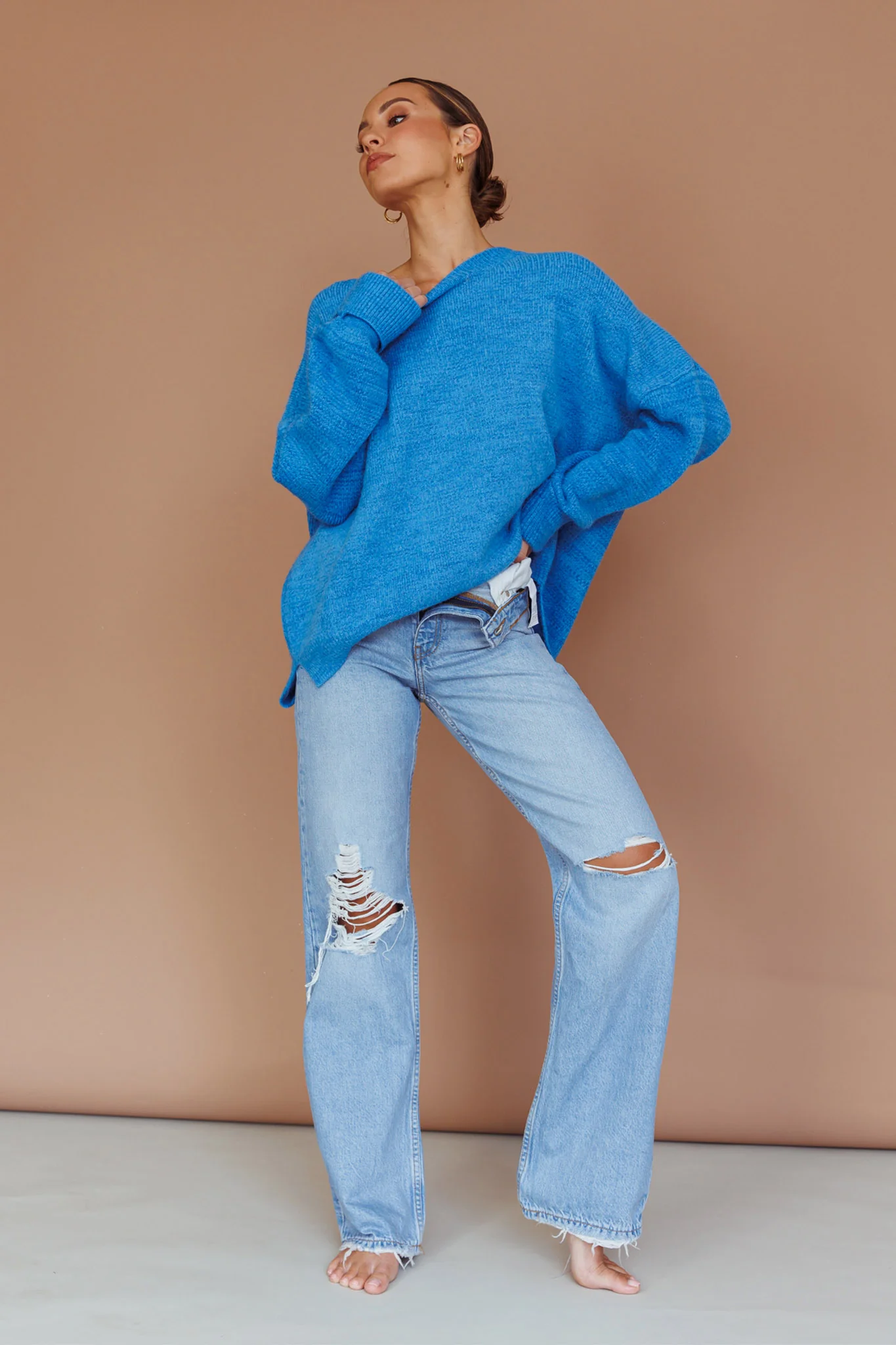 Kayce Dropped Shoulder Knit Sweater Cerulean - Image 7