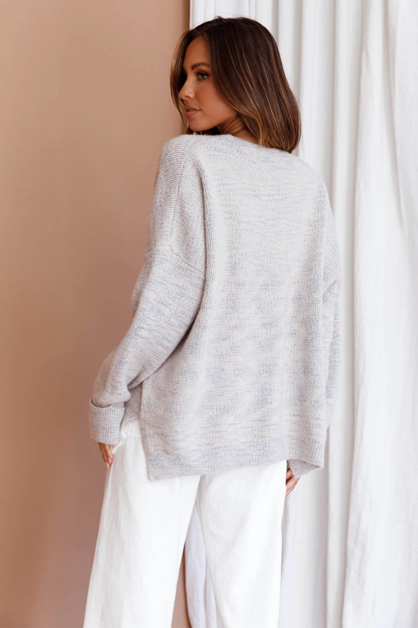 Kayce Dropped Shoulder Knit Sweater Grey - Image 2