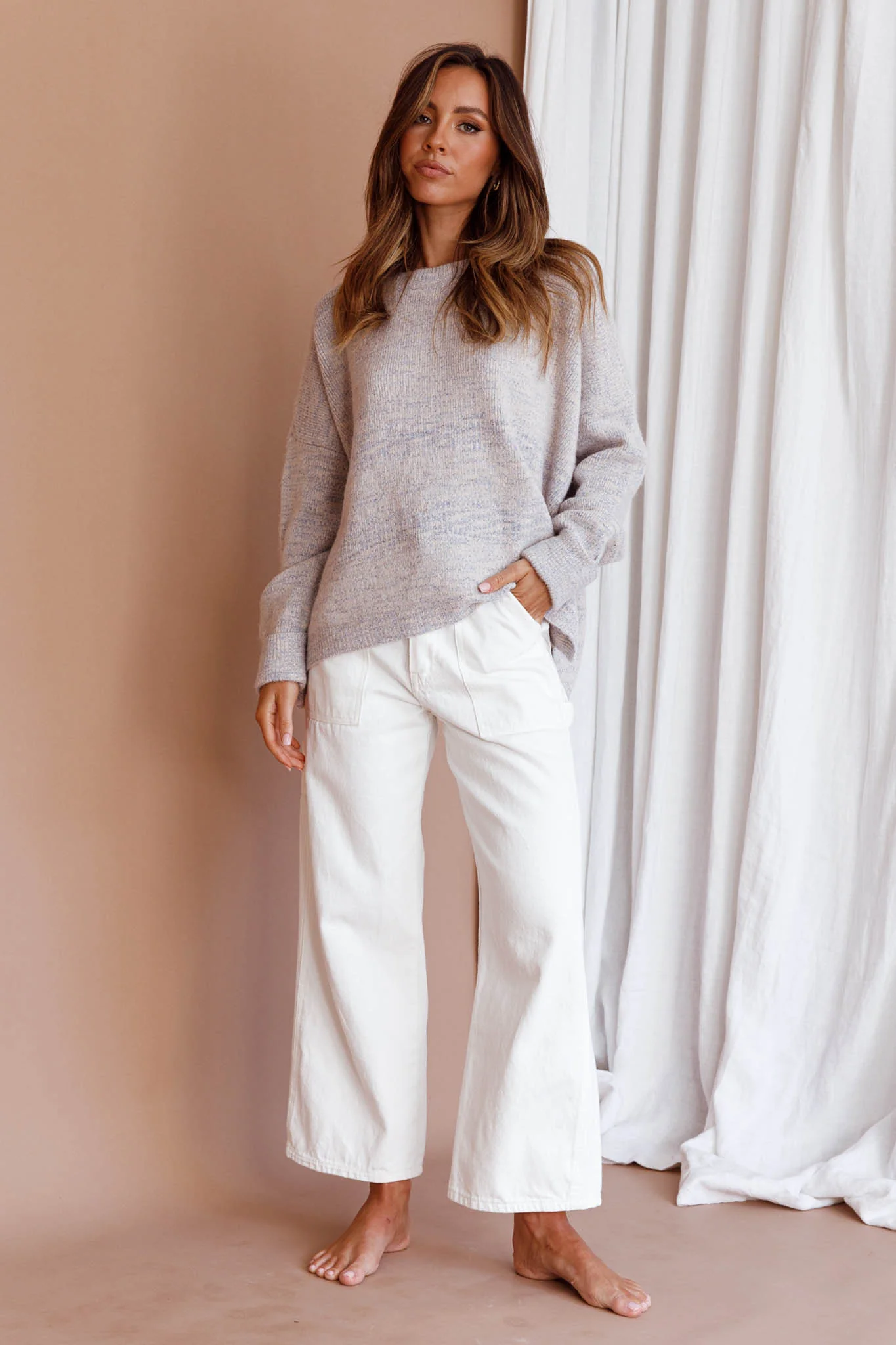 Kayce Dropped Shoulder Knit Sweater Grey - Image 3