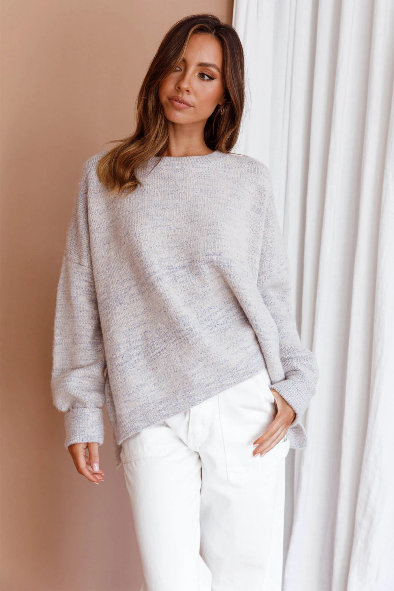 Kayce Dropped Shoulder Knit Sweater Grey - Image 5