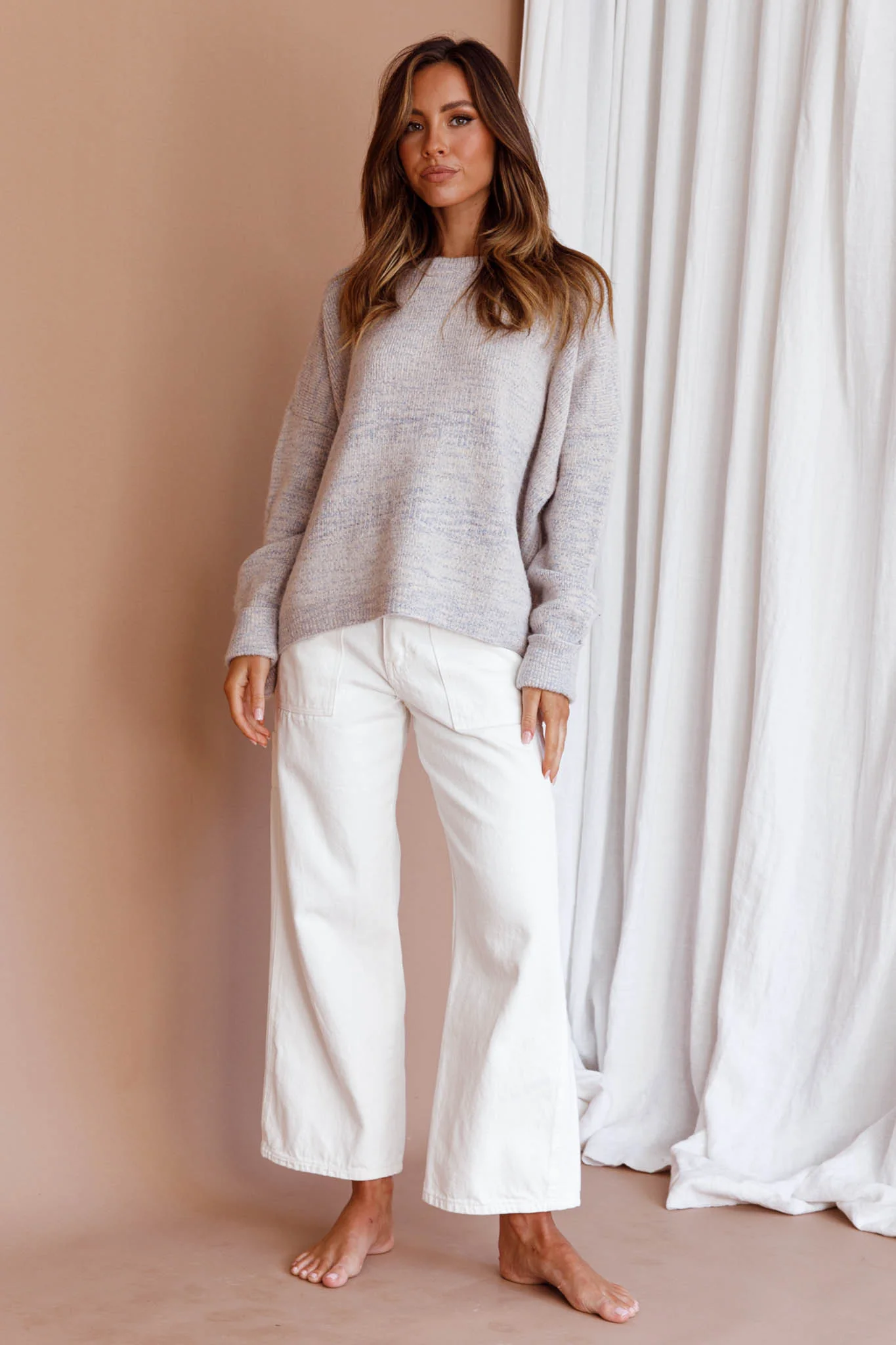 Kayce Dropped Shoulder Knit Sweater Grey - Image 7