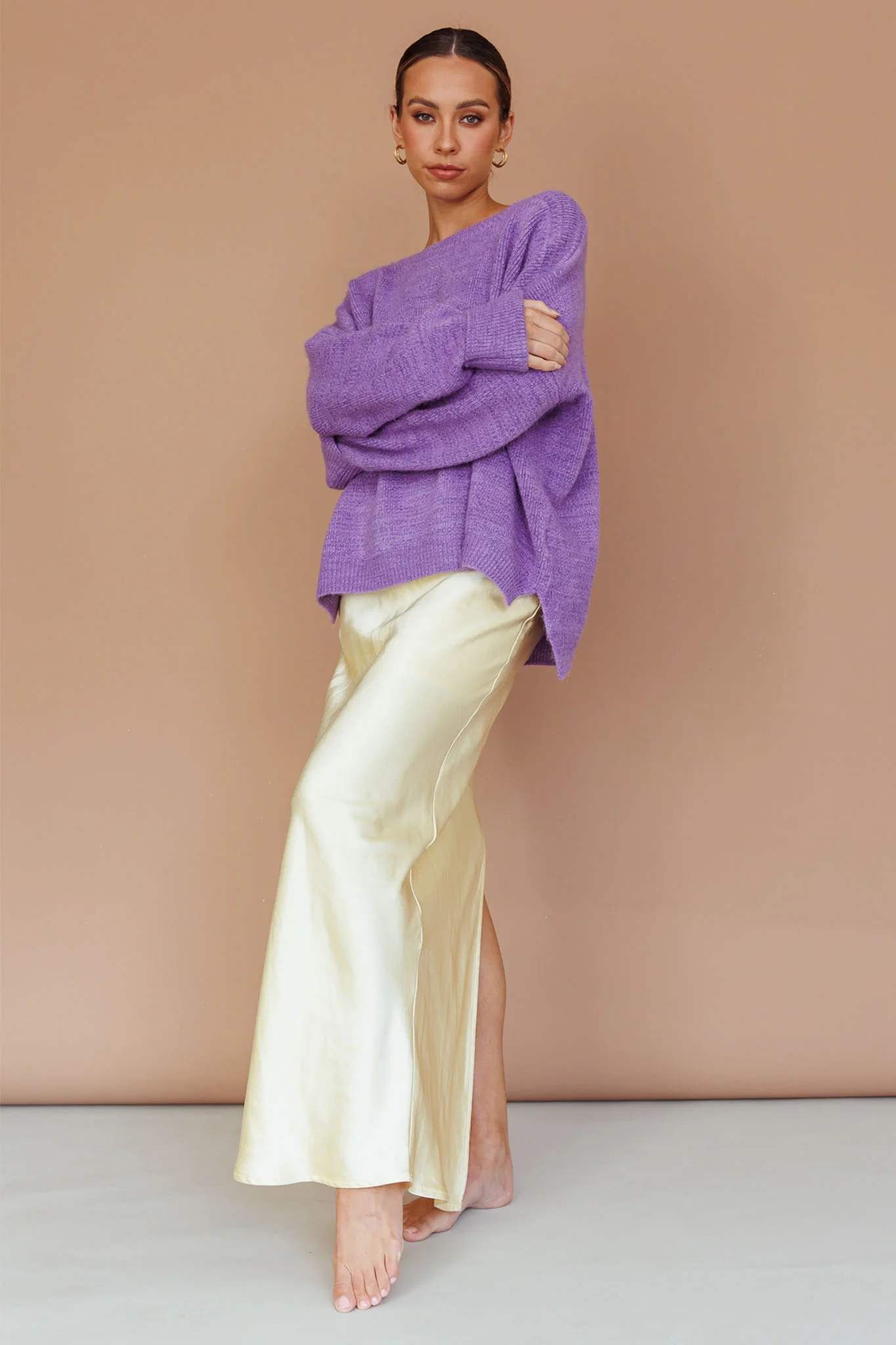 Kayce Dropped Shoulder Knit Sweater Purple - Image 7