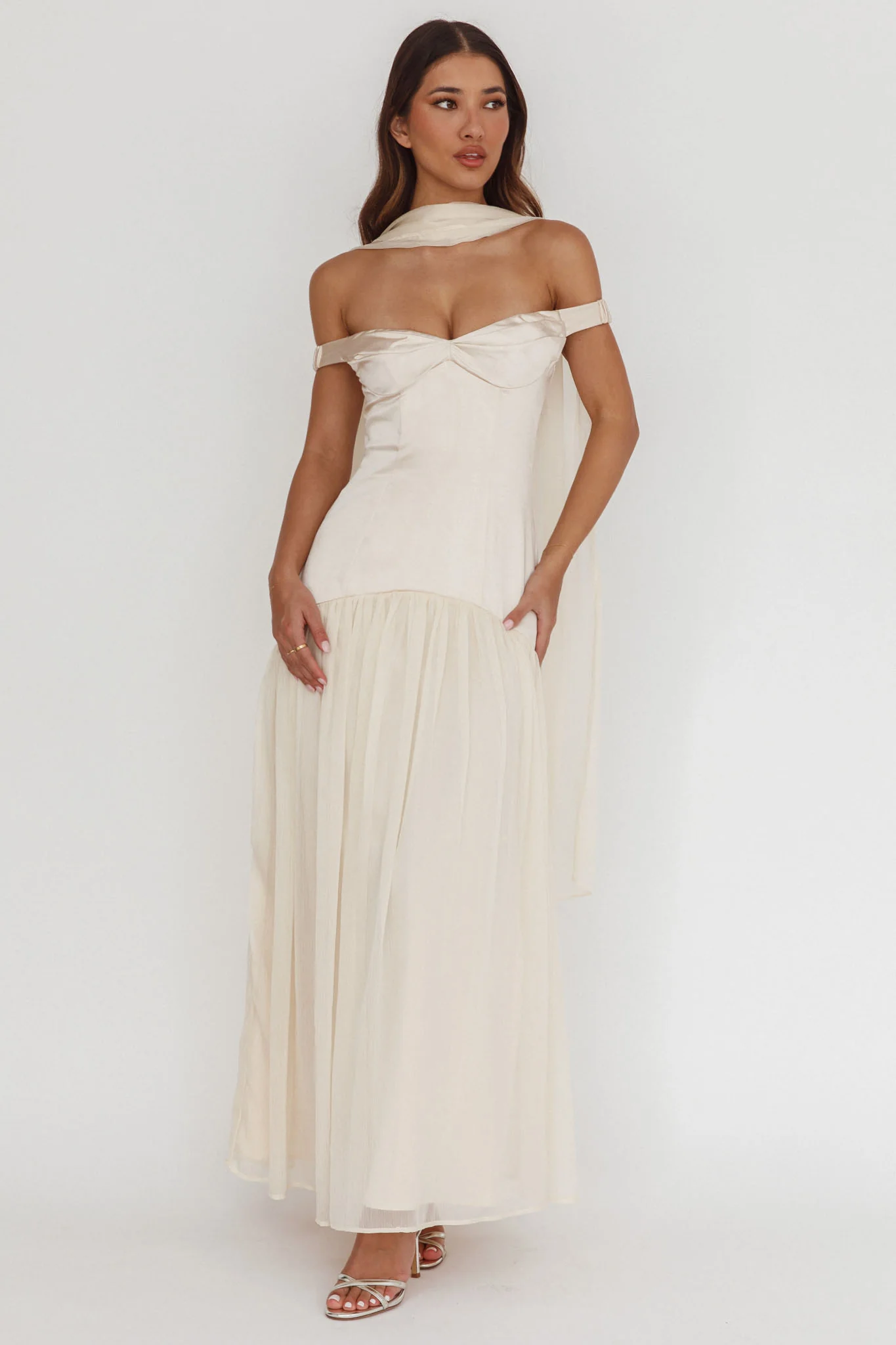Kaycee Drop Waist Maxi Dress Champagne - Image 5