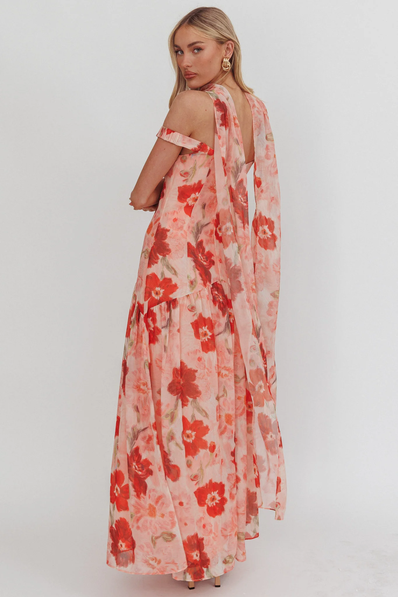 Kaycee Drop Waist Maxi Dress Floral Red - Image 2