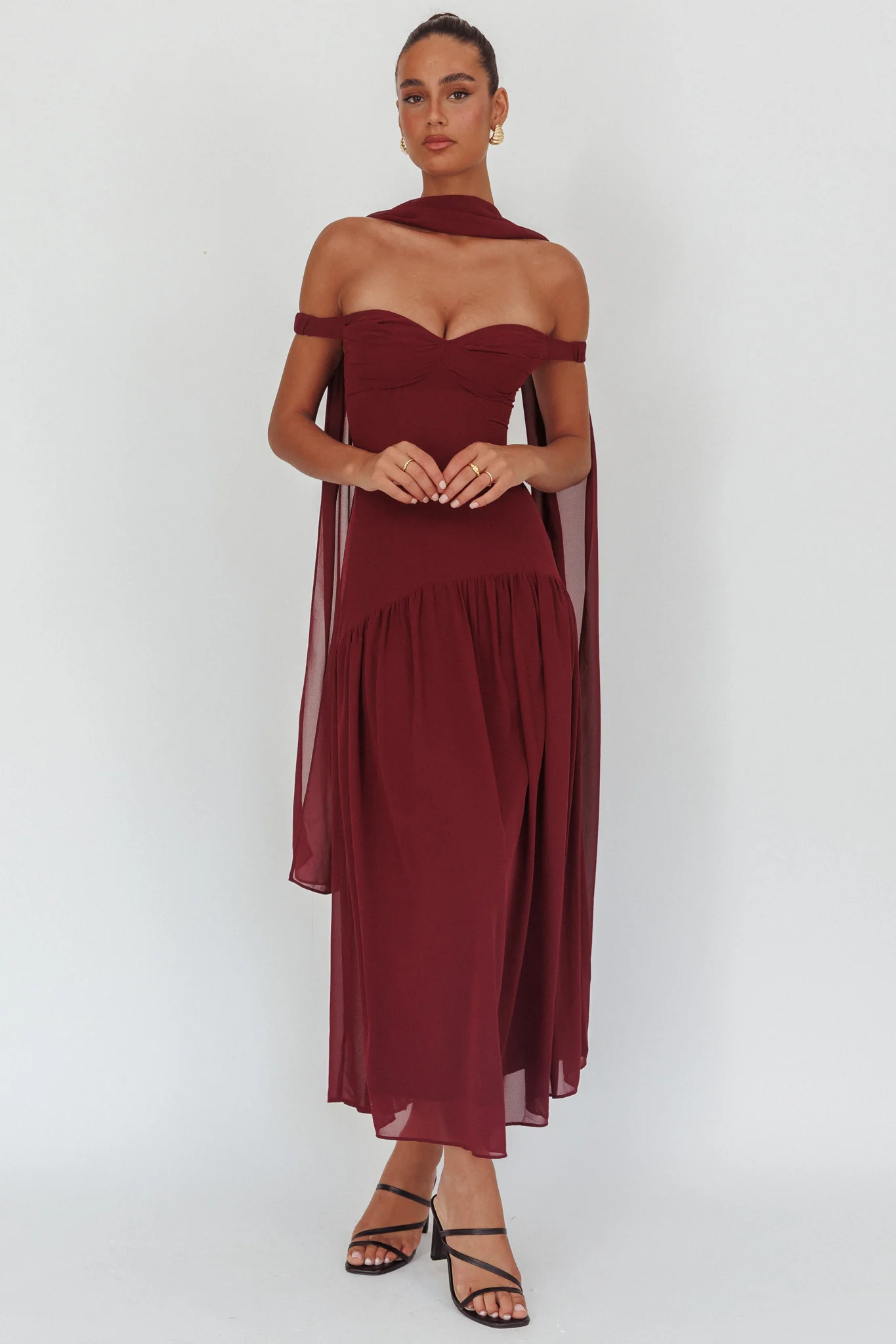 Kaycee Drop Waist Maxi Dress Wine - Image 4