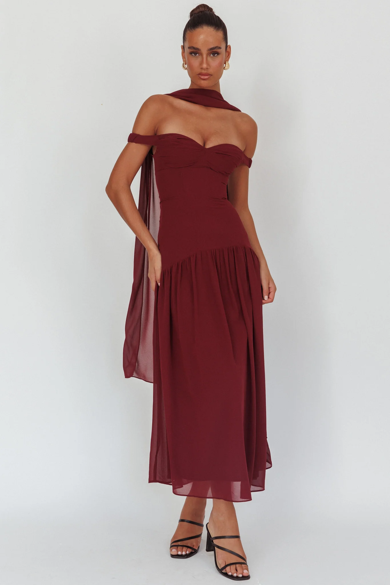 Kaycee Drop Waist Maxi Dress Wine - Image 5