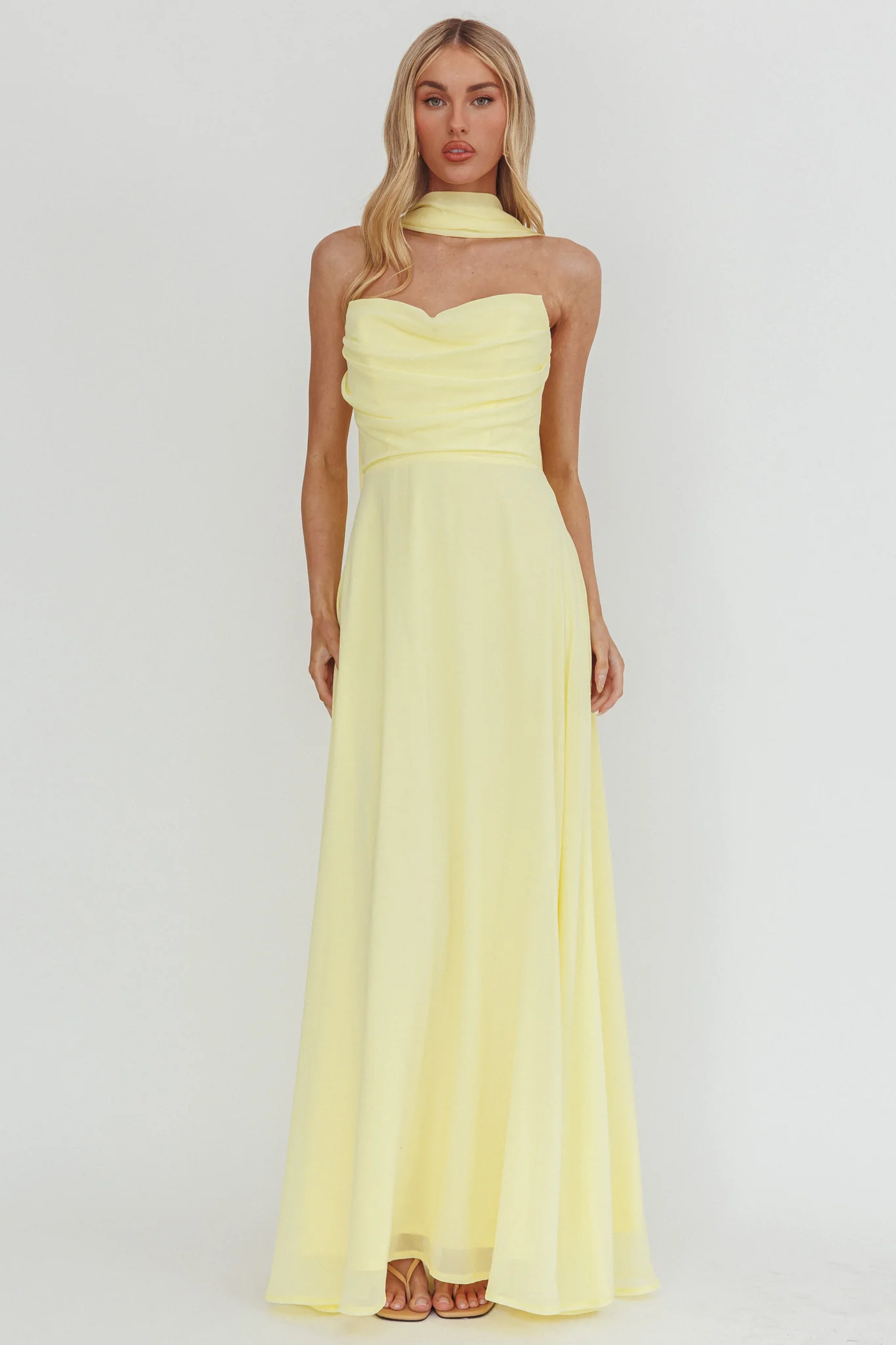 Kaycee Strapless Scarf Maxi Dress Yellow - Image 4