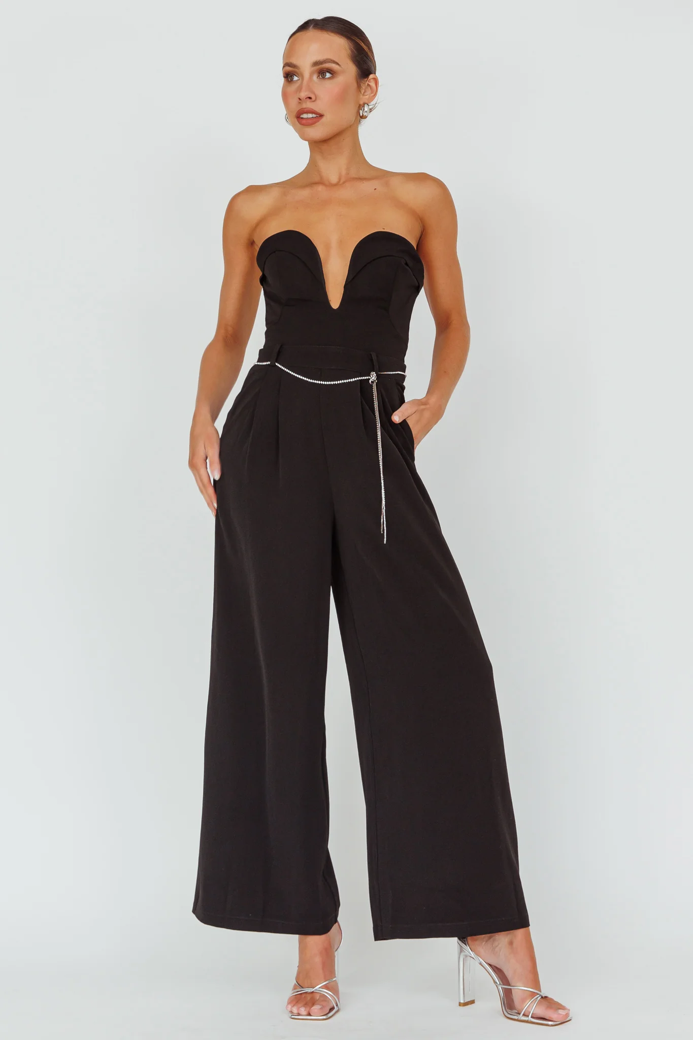 Kayte Strapless Belted Waist Jumpsuit Black - Image 3