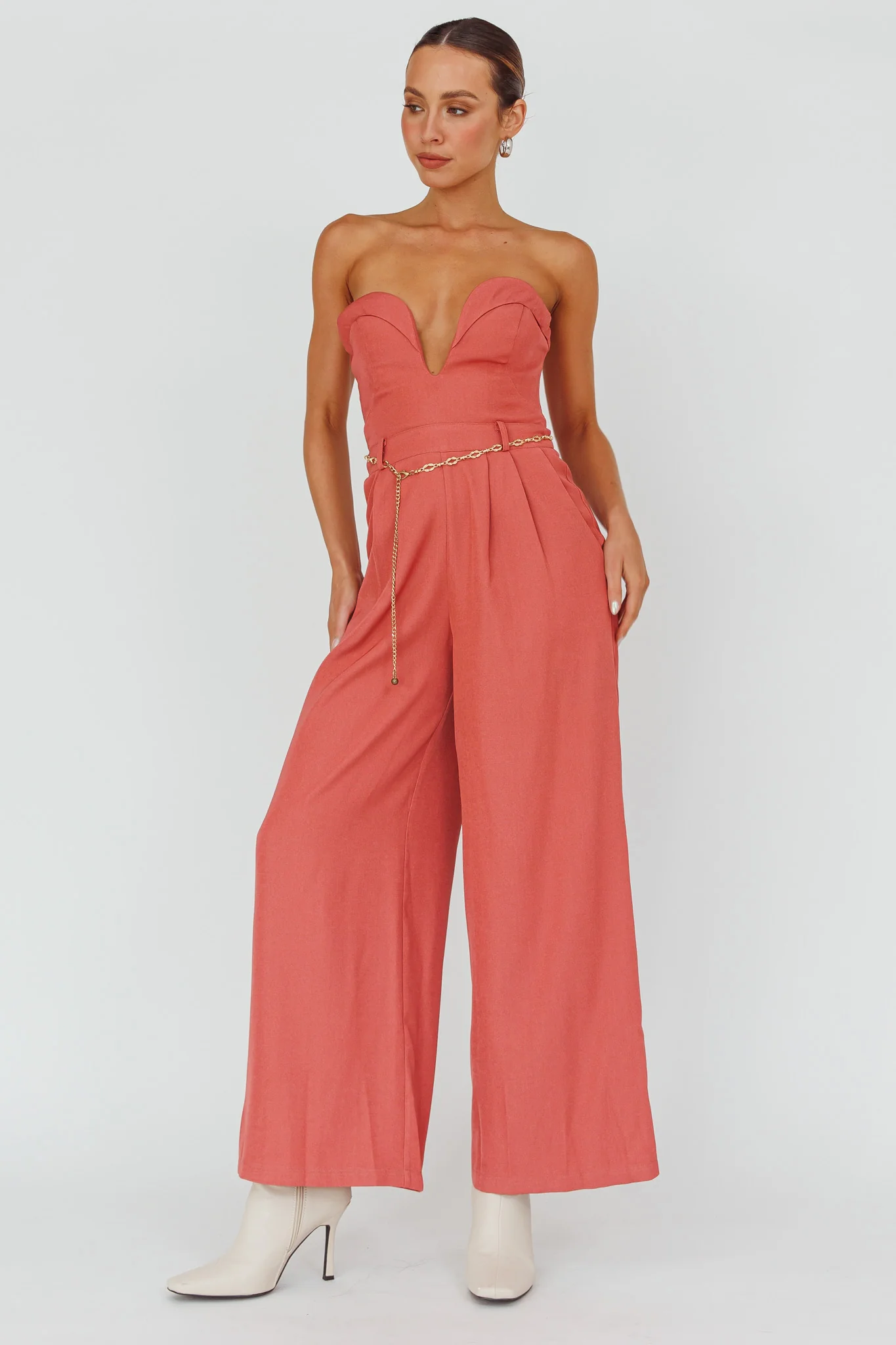 Kayte Strapless Belted Waist Jumpsuit Rose - Image 6