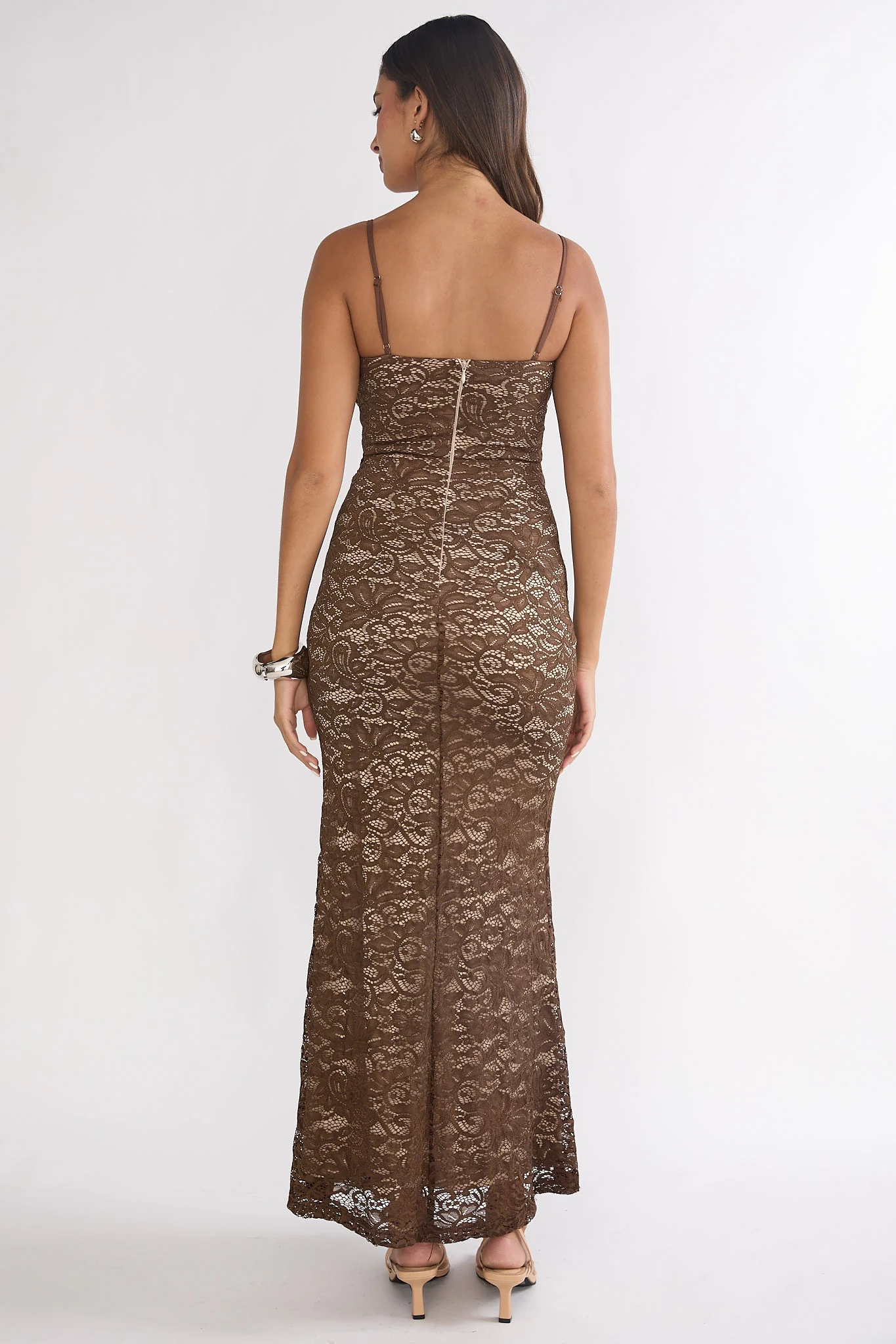 Keep Them Talking Ruched Waist Maxi Dress Chocolate - Image 2
