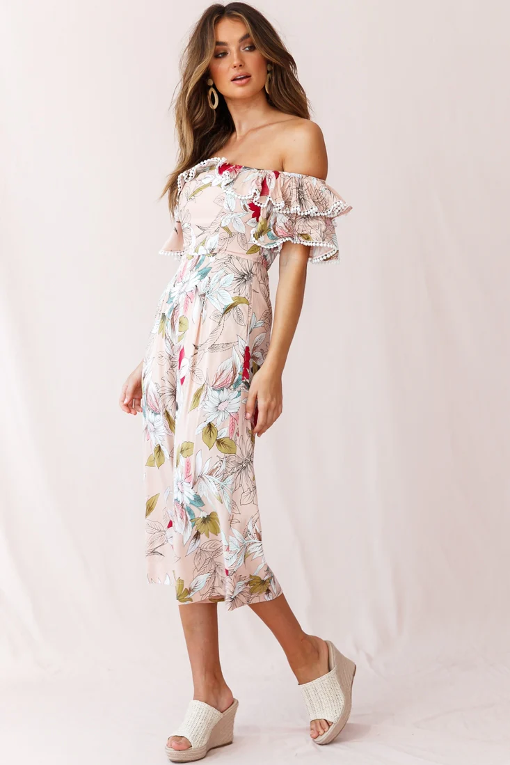 Keeper Off-Shoulder Culotte Jumpsuit Floral Print Mocha - Image 2
