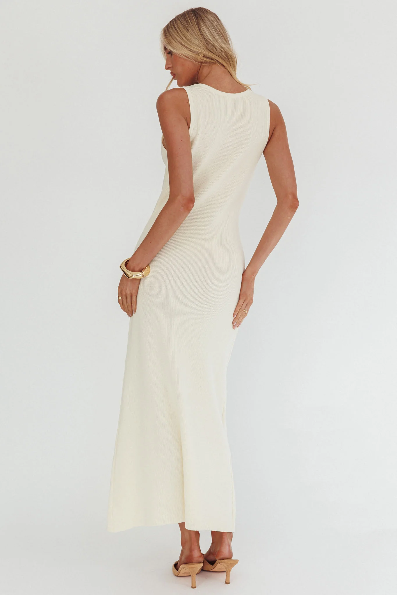 Kelani Gold Button Knit Maxi Dress Cream - Image 4