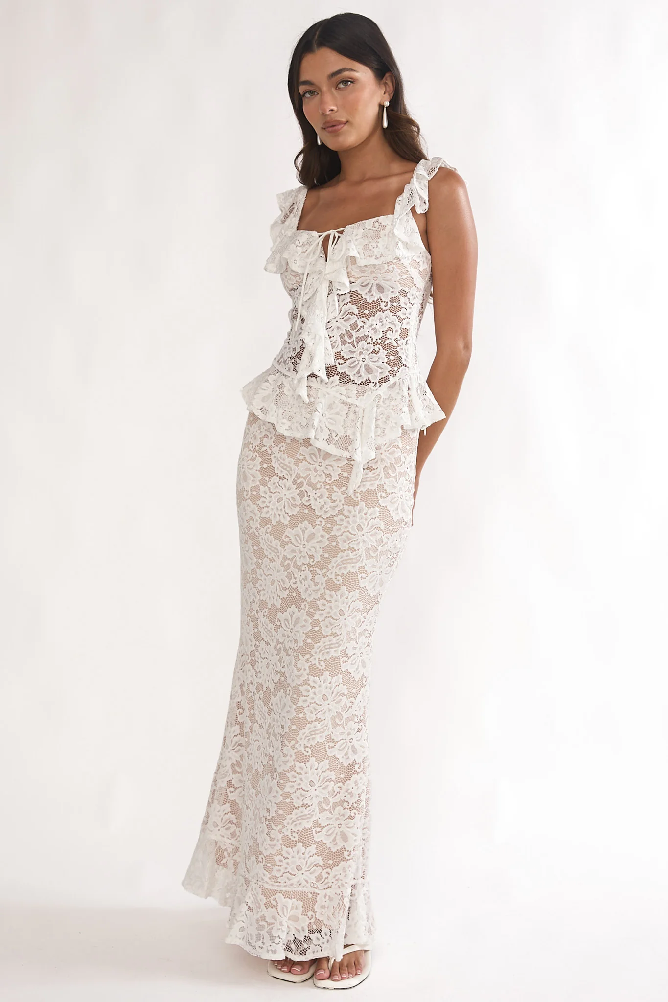 Kelina Ruffle Hem Lace Maxi Skirt White - Image 4
