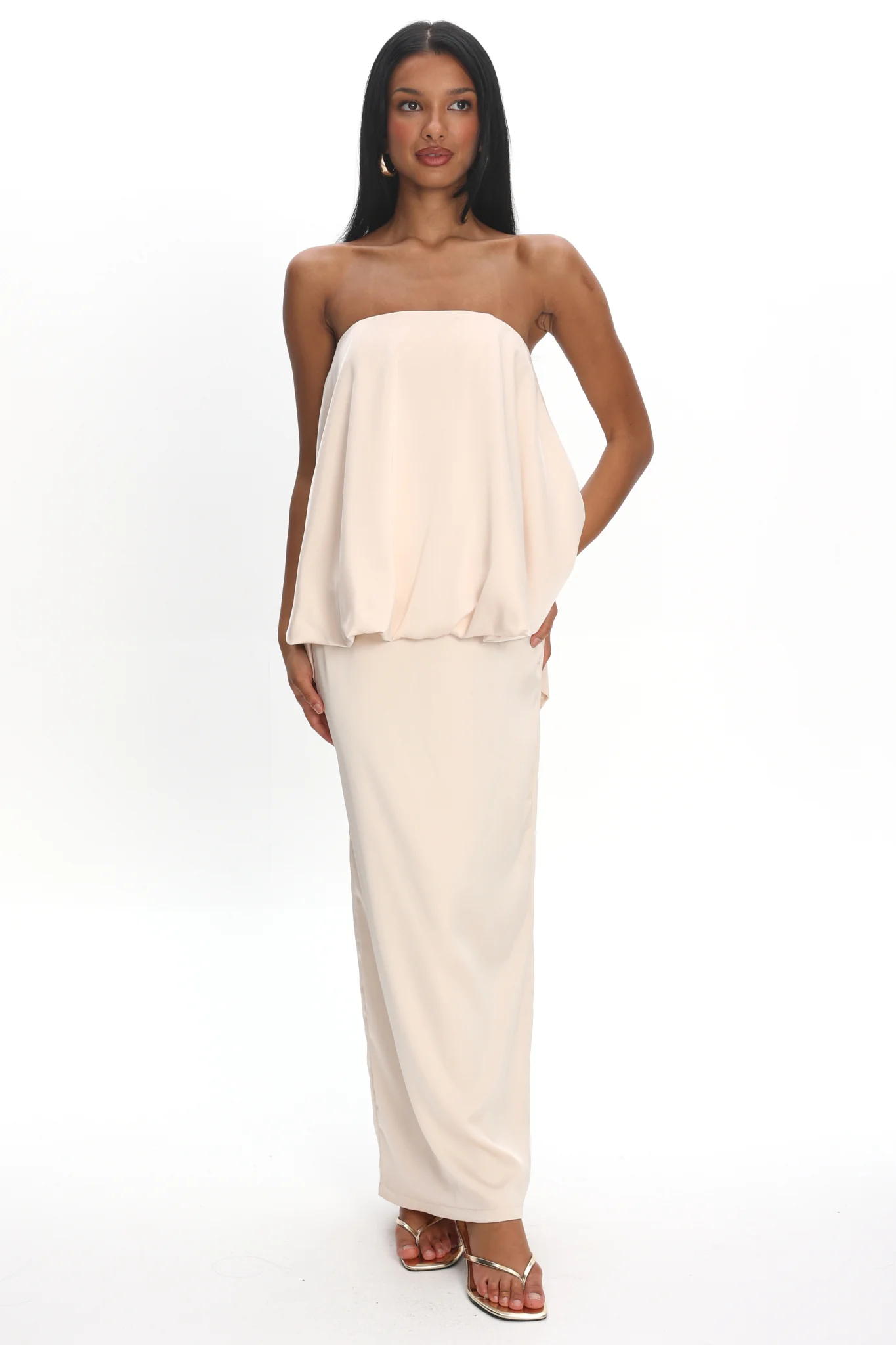 Kellaan Balloon Top Maxi Dress Oyster - Image 4