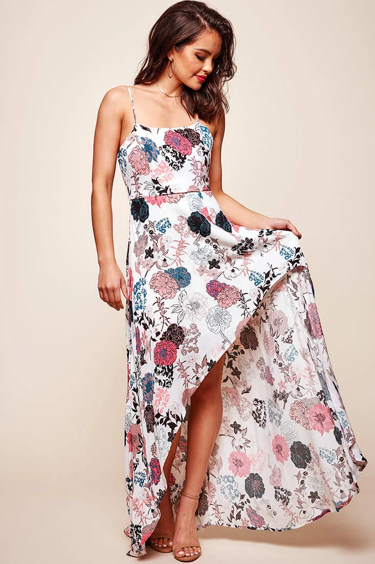 Kelly Floral High-Low Hem Dress White - Image 2