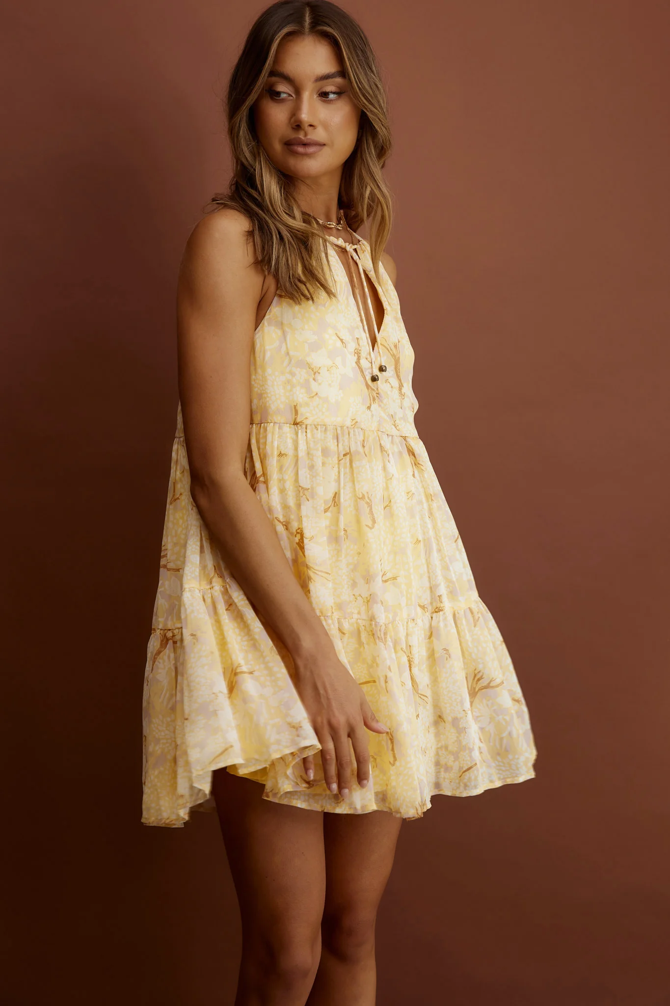 Kennedi String Tie Shift Dress Floral Yellow - Image 6
