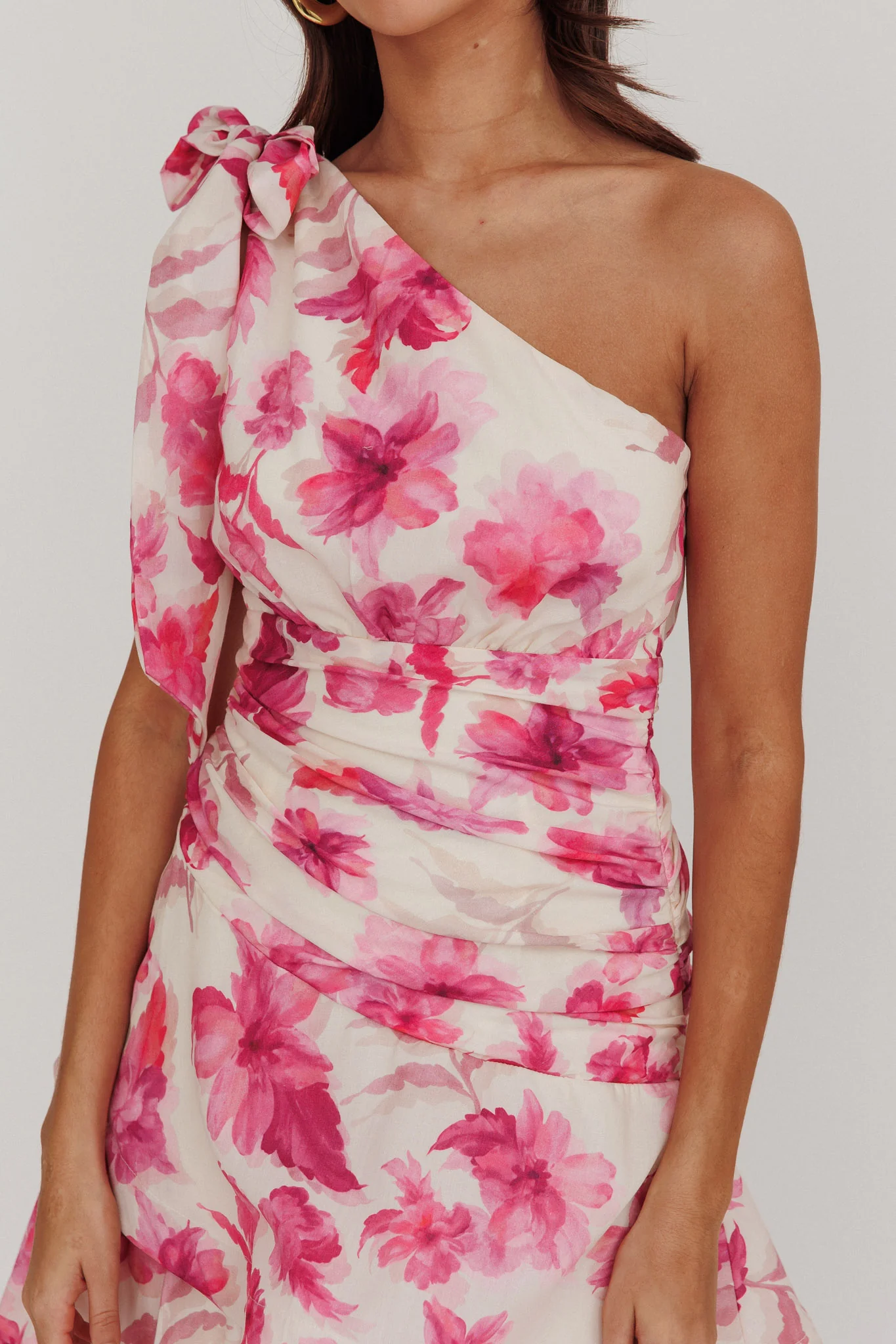 Kenny One Shoulder Tiered Floral Maxi Dress Pink - Image 3