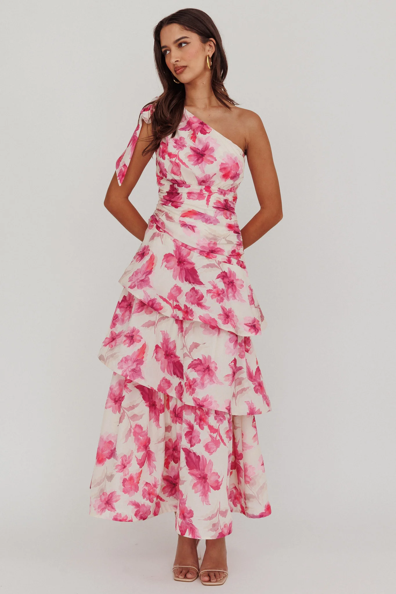 Kenny One Shoulder Tiered Floral Maxi Dress Pink - Image 5