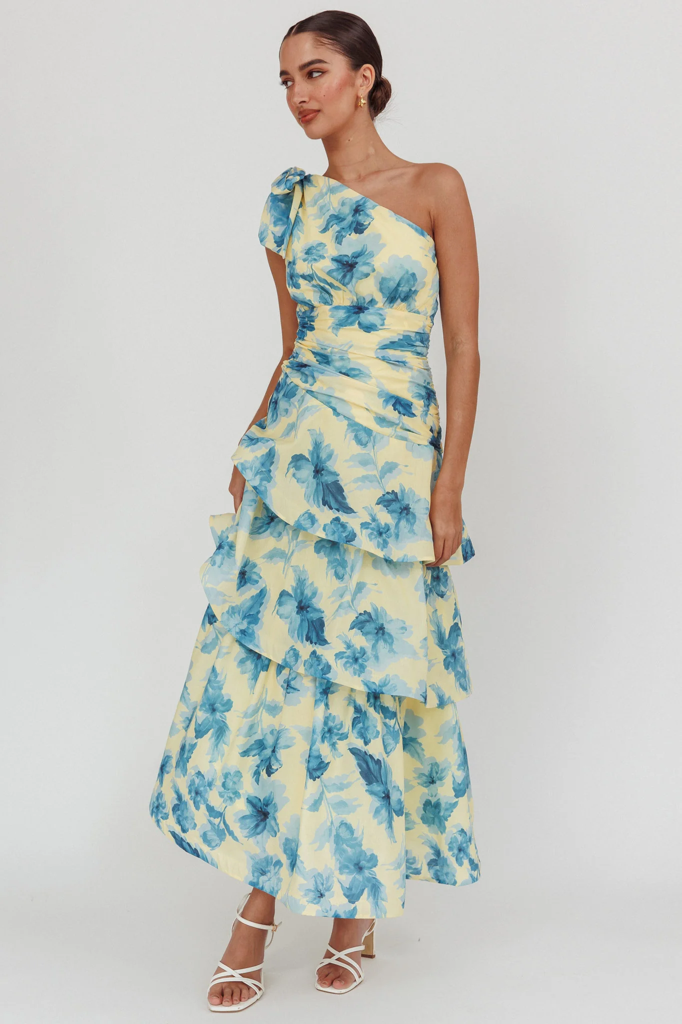 Kenny One Shoulder Tiered Floral Maxi Dress Yellow - Image 6