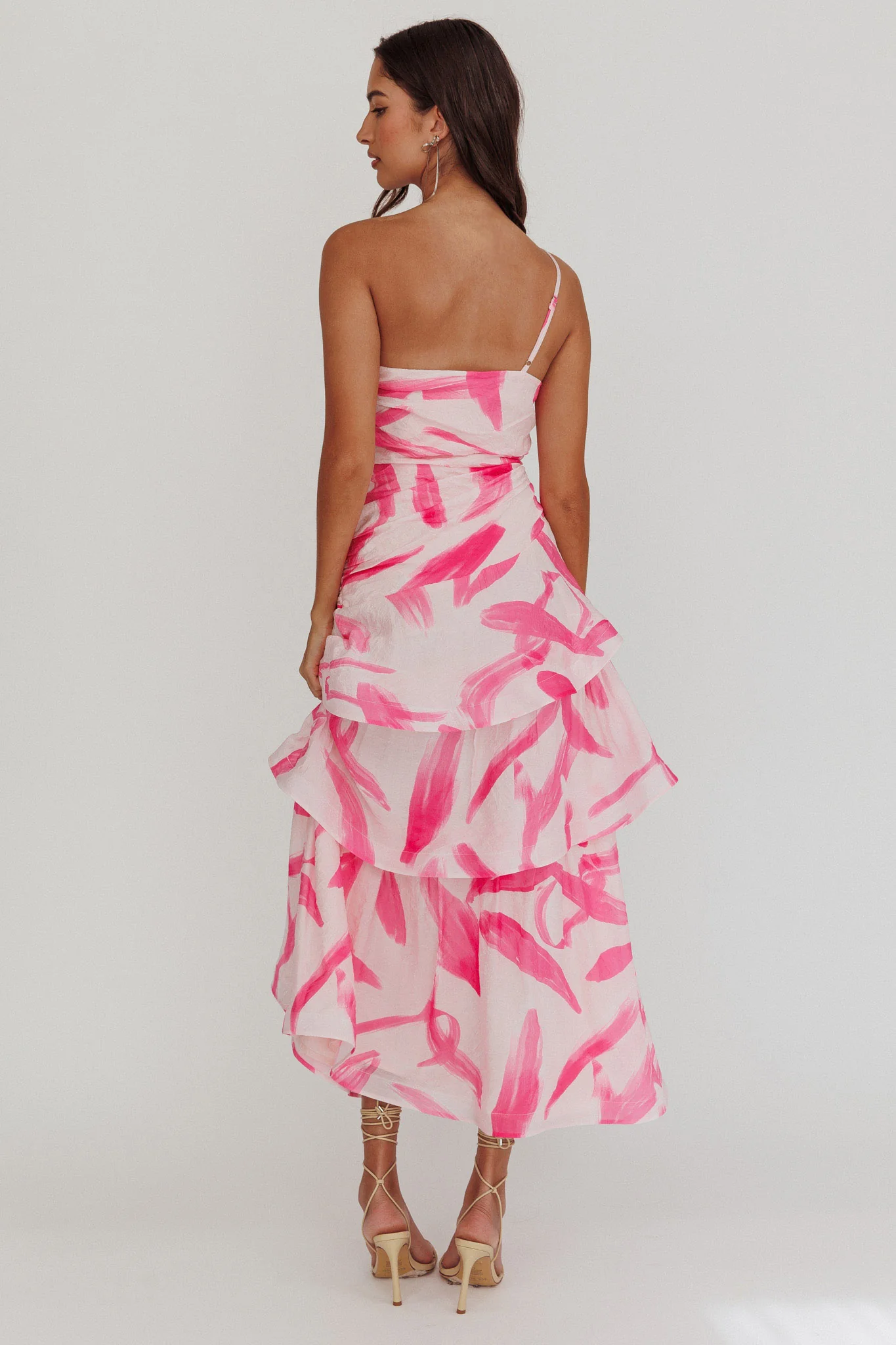 Kenny One Shoulder Tiered Maxi Dress Print Pink - Image 2