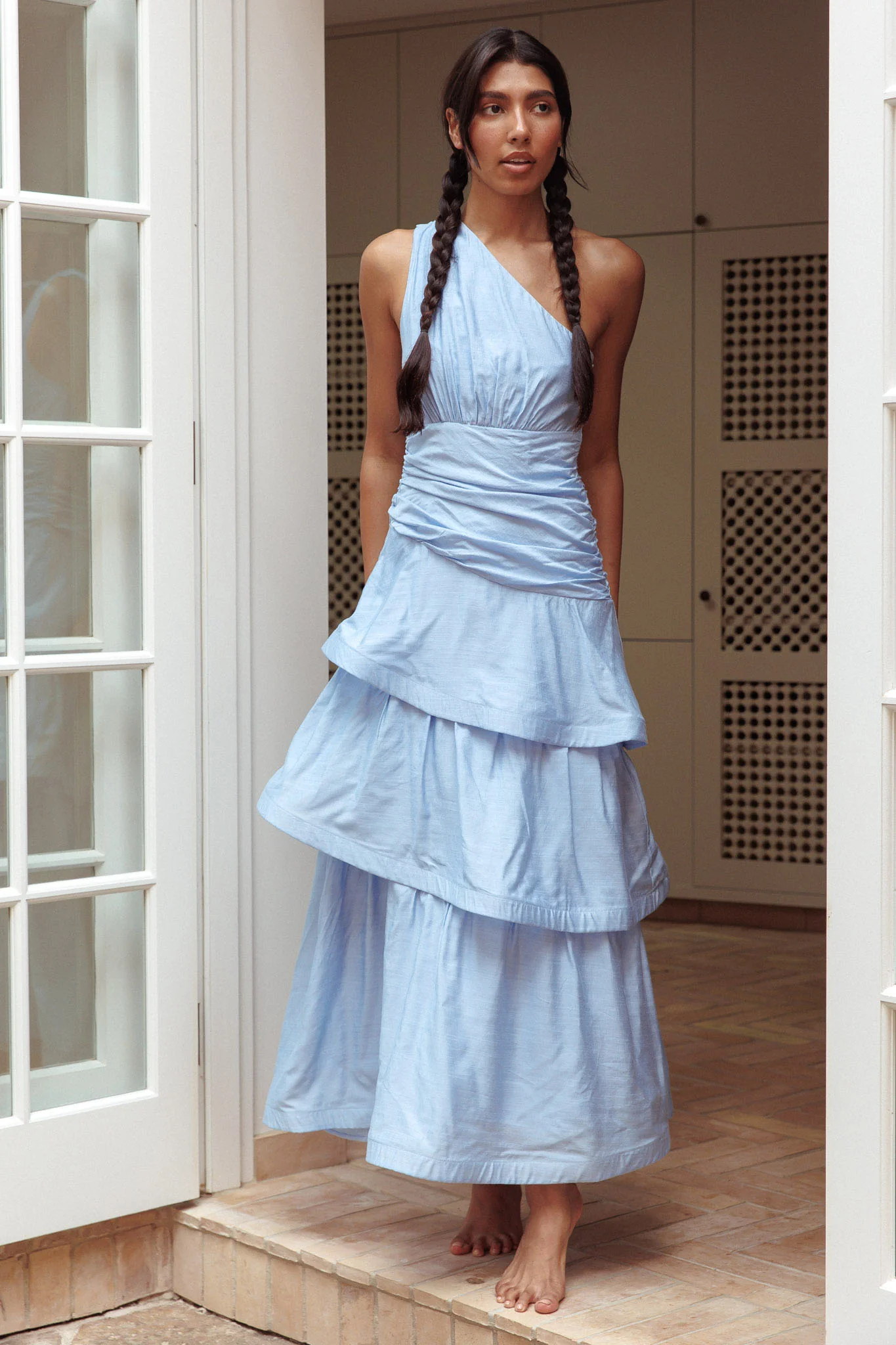 Kenny One Shoulder Tiered Maxi Dress Solid Blue - Image 5