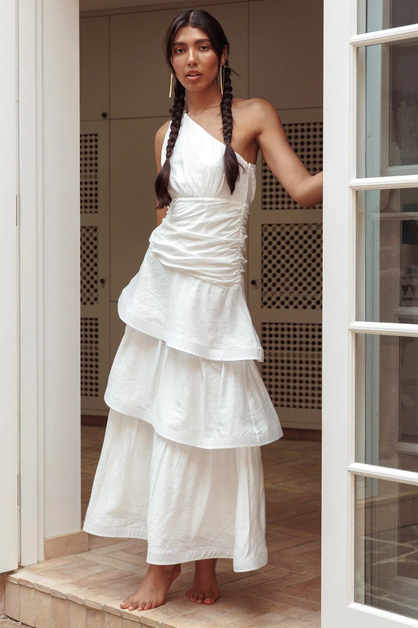 Kenny One Shoulder Tiered Maxi Dress White - Image 3