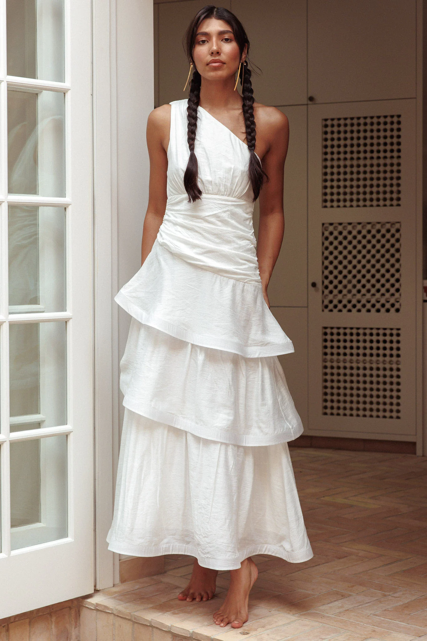 Kenny One Shoulder Tiered Maxi Dress White - Image 5