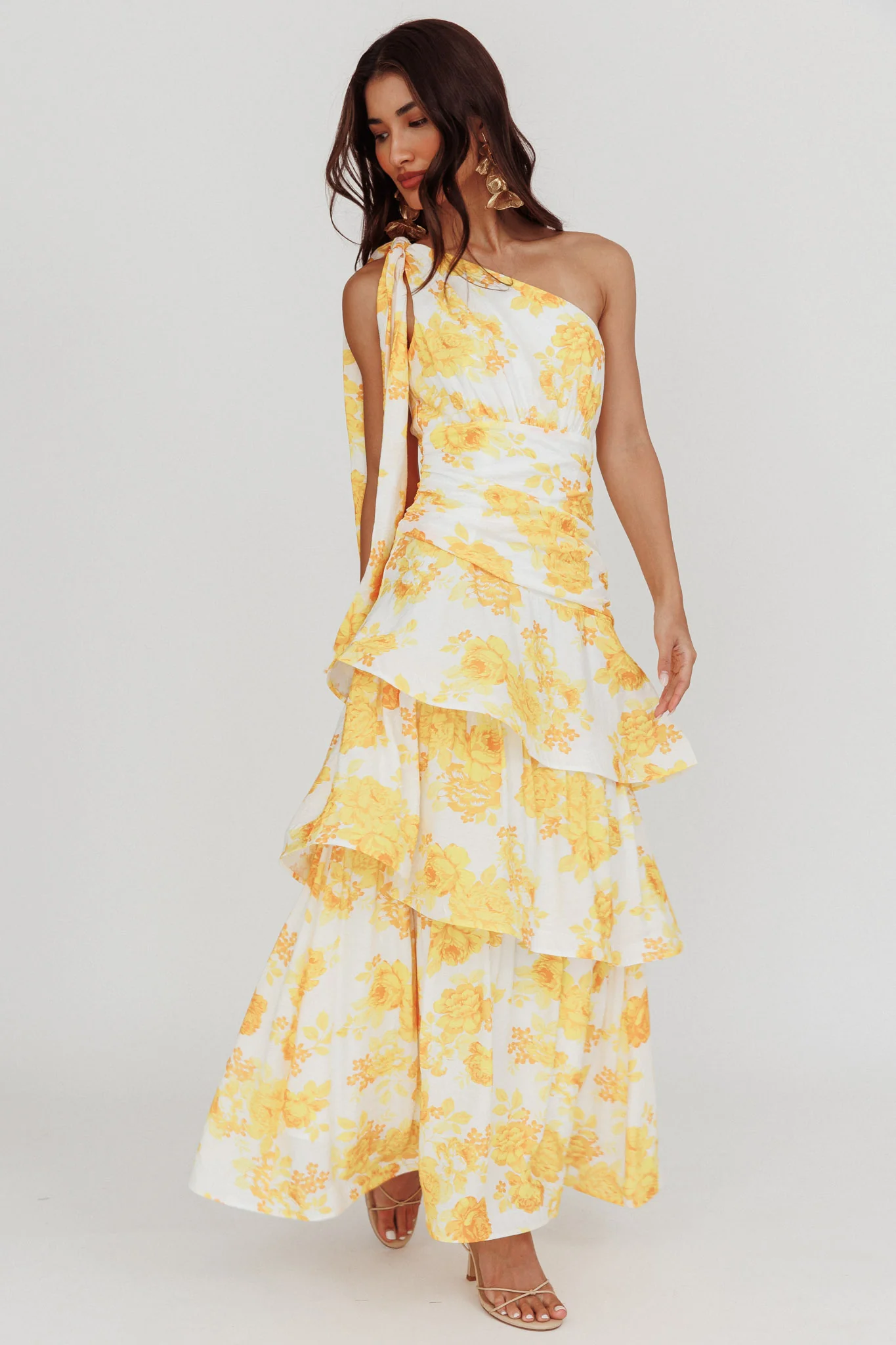 Kenny One Shoulder Tiered Maxi Dress Yellow - Image 3