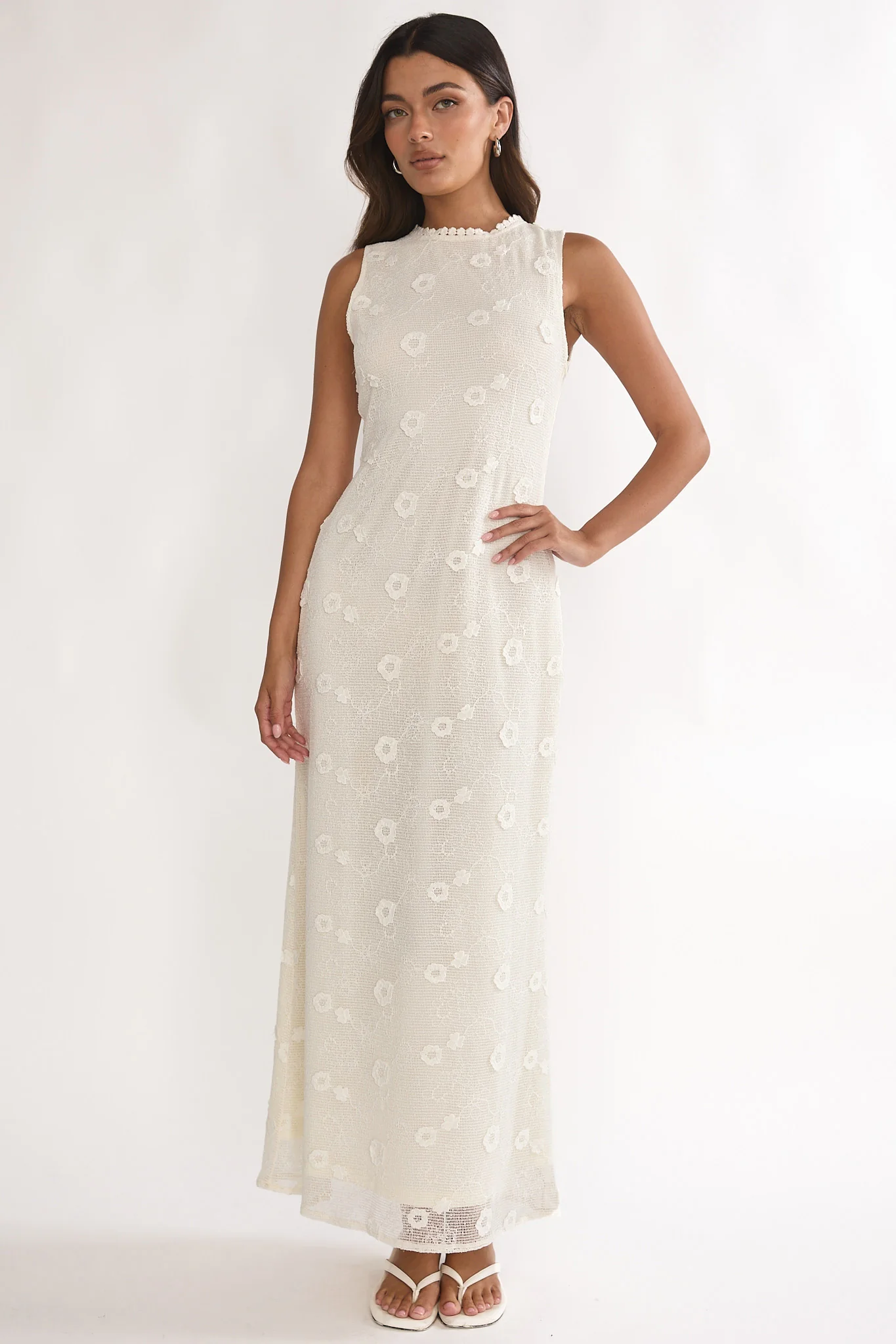 Kensi Sleeveless Crochet Maxi Dress Oat - Image 4