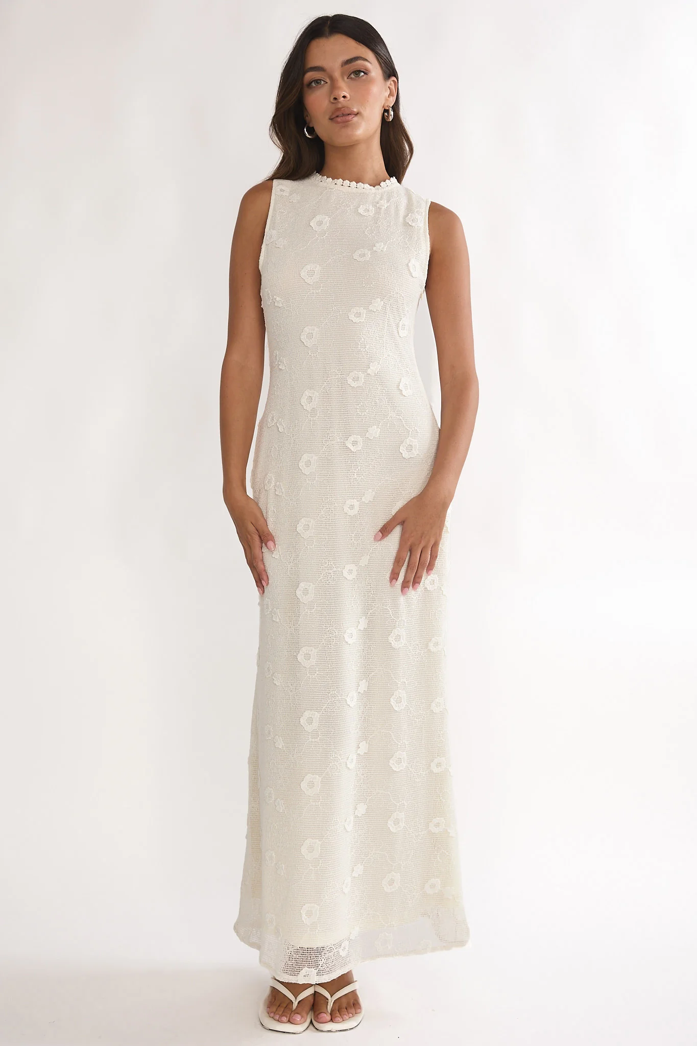 Kensi Sleeveless Crochet Maxi Dress Oat - Image 5