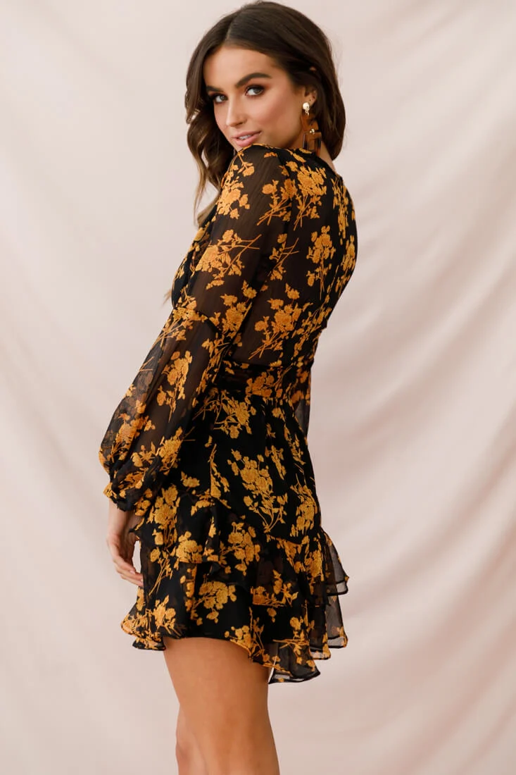 Kerry Layered Balloon Sleeve Dress Black/Orange - Image 3