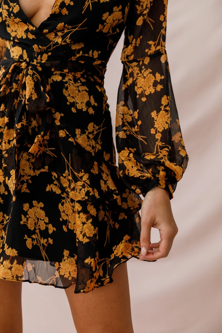 Kerry Layered Balloon Sleeve Dress Black/Orange - Image 6