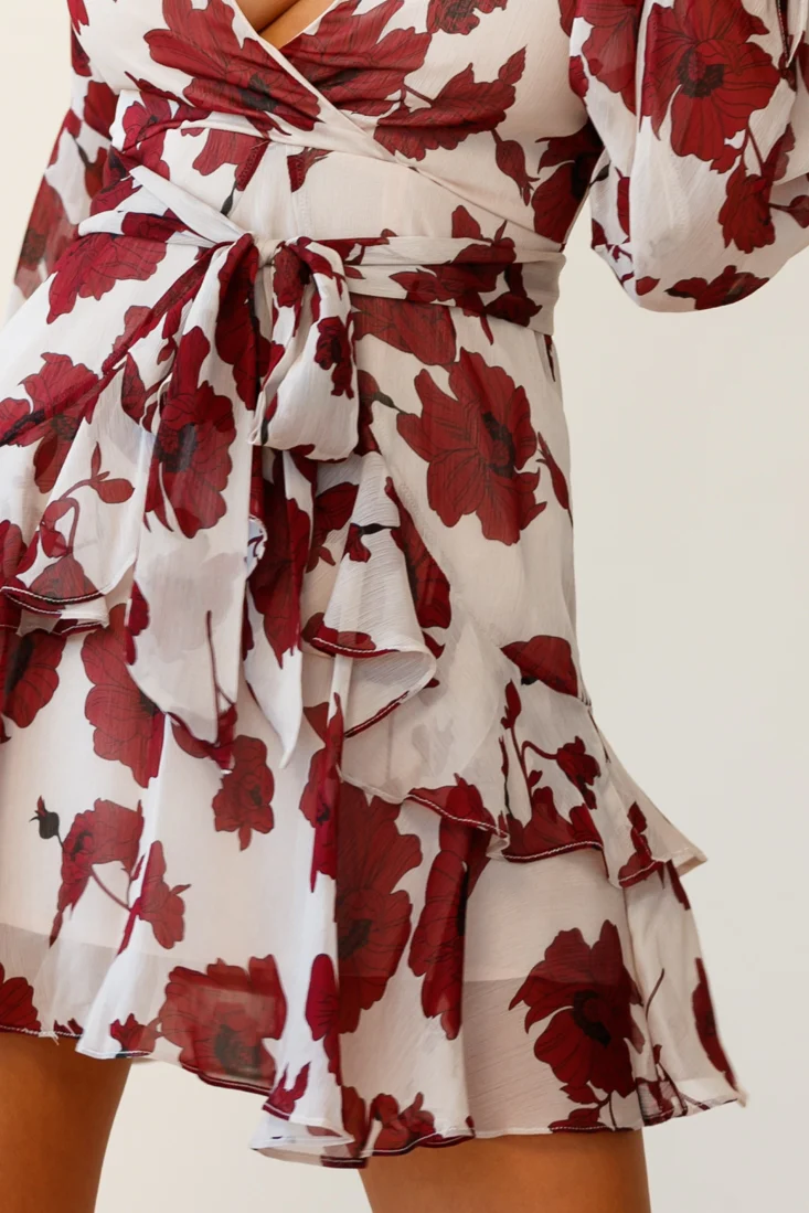 Kerry Layered Balloon Sleeve Dress Floral Print Beige - Image 6