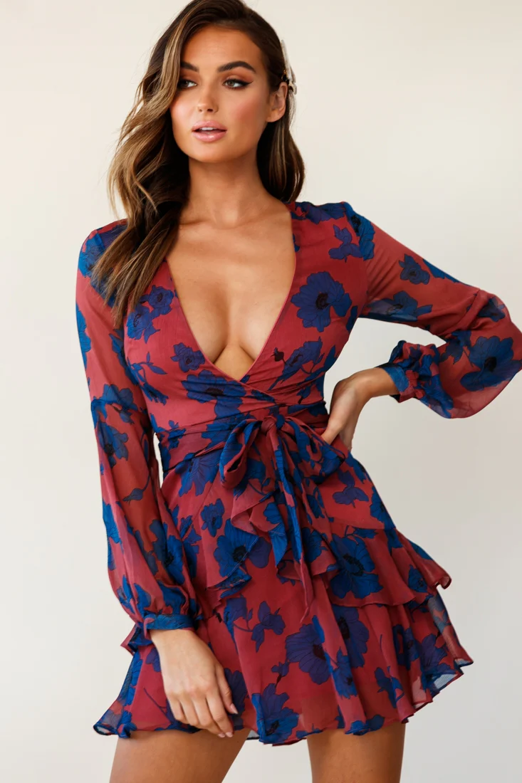 Kerry Layered Balloon Sleeve Dress Floral Print Rose - Image 3