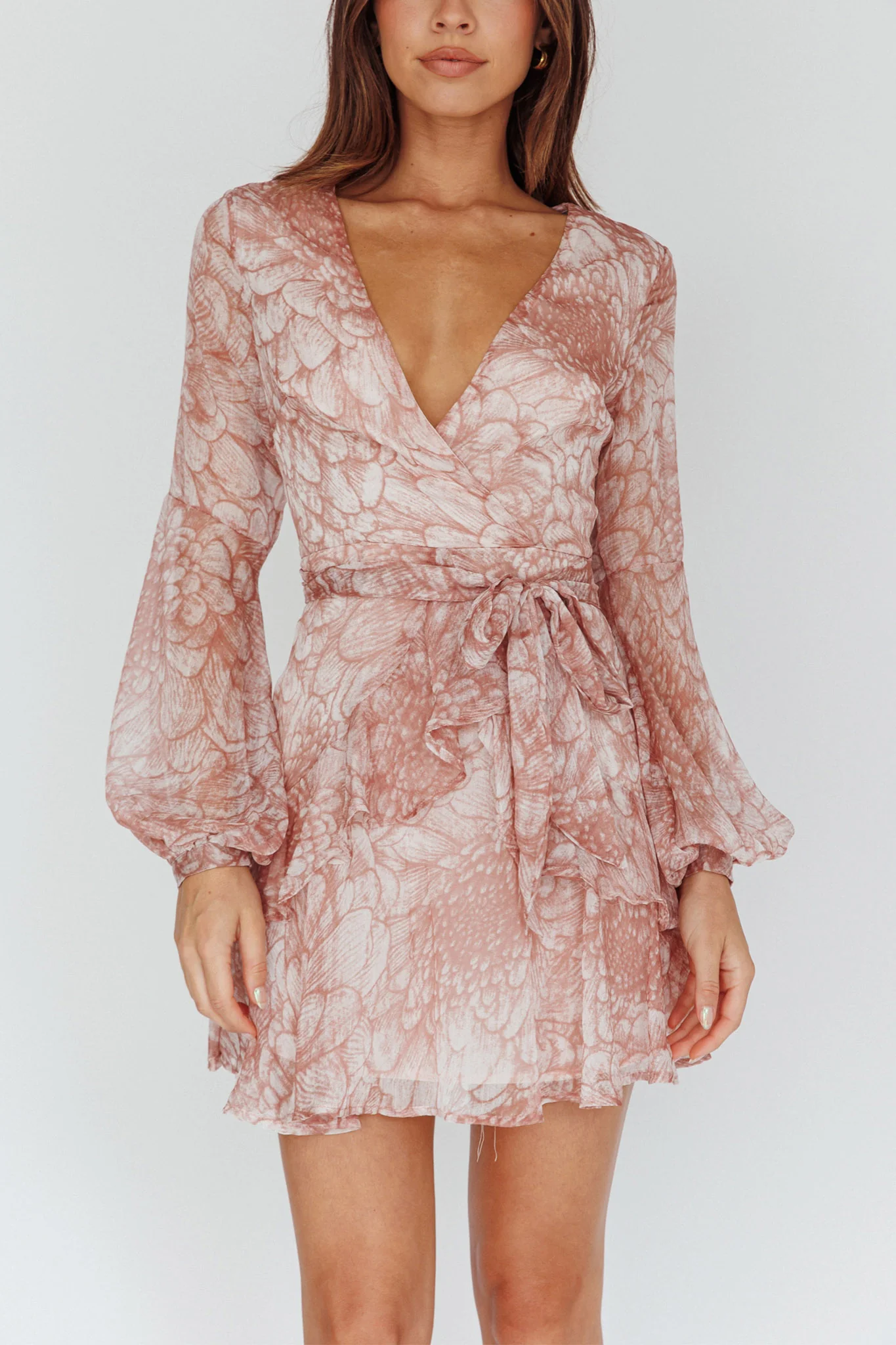 Kerry Layered Balloon Sleeve Dress Nude - Image 4