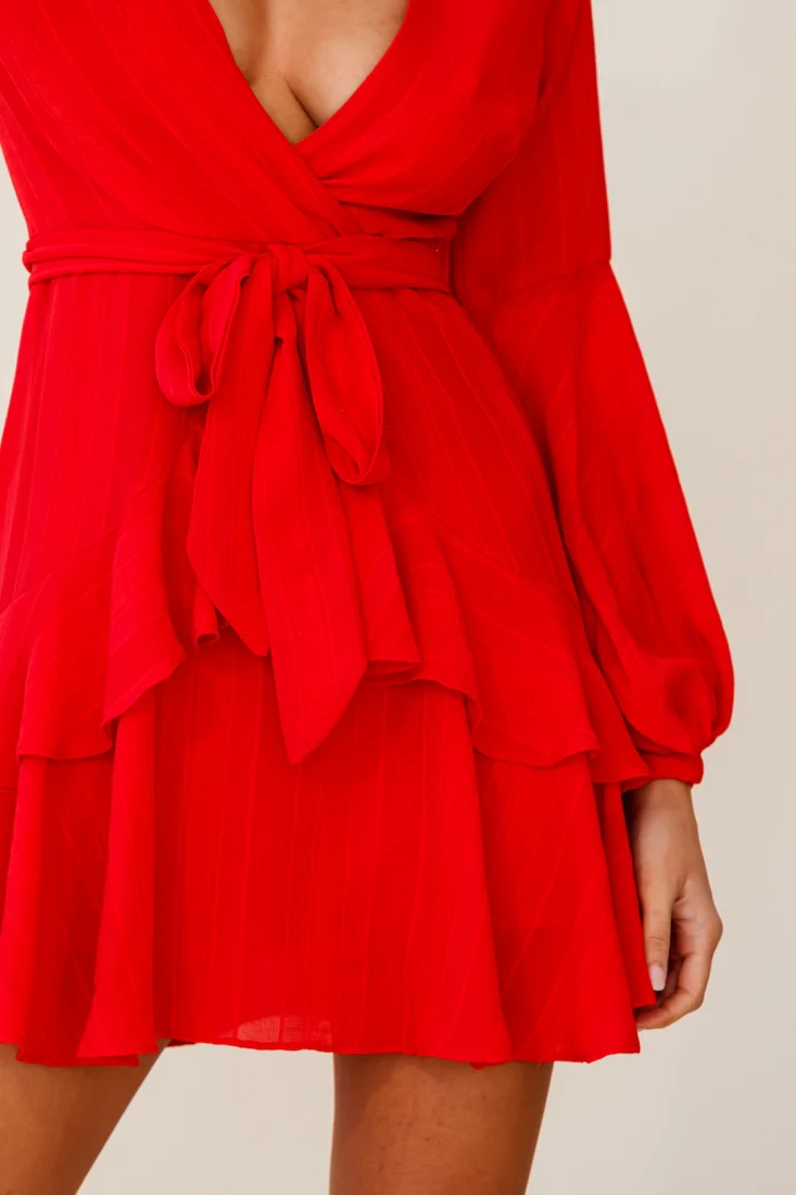 Kerry Layered Balloon Sleeve Dress Red - Image 6