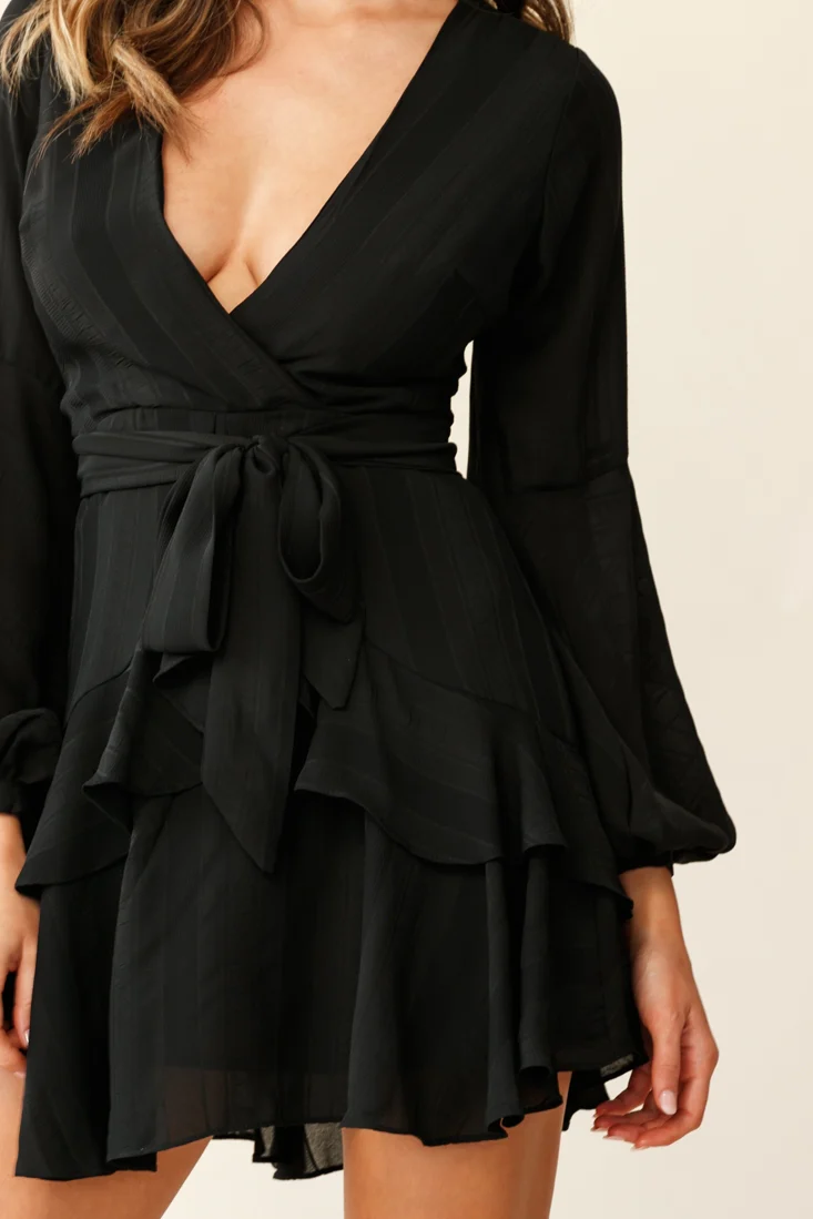 Kerry Layered Balloon Sleeve Dress Solid Black - Image 6