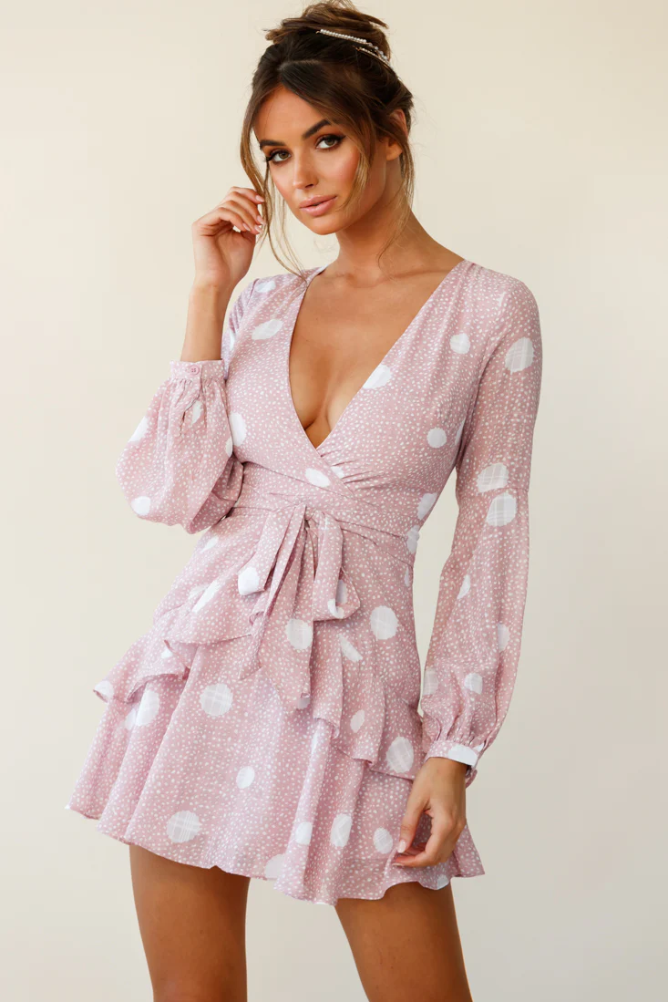 Kerry Layered Balloon Sleeve Dress Spot Print Pink - Image 6