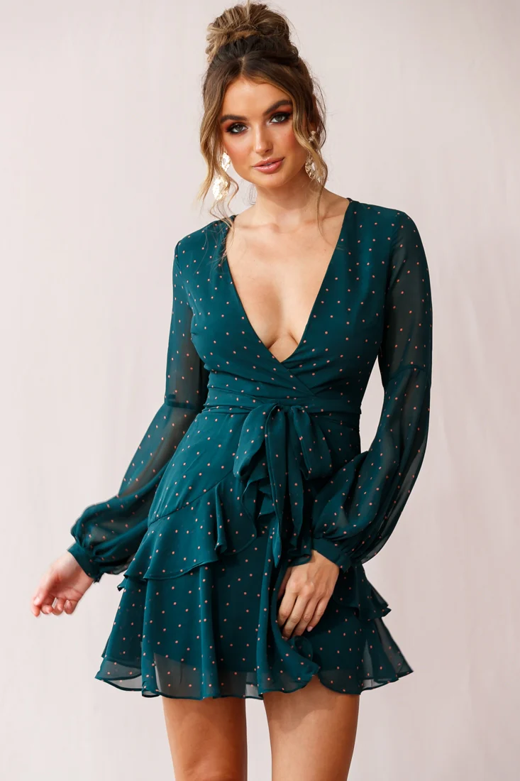 Kerry Polka Dot Sheer Back Dress Green - Image 2