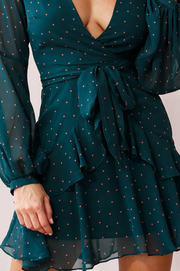 Kerry Polka Dot Sheer Back Dress Green - Image 4