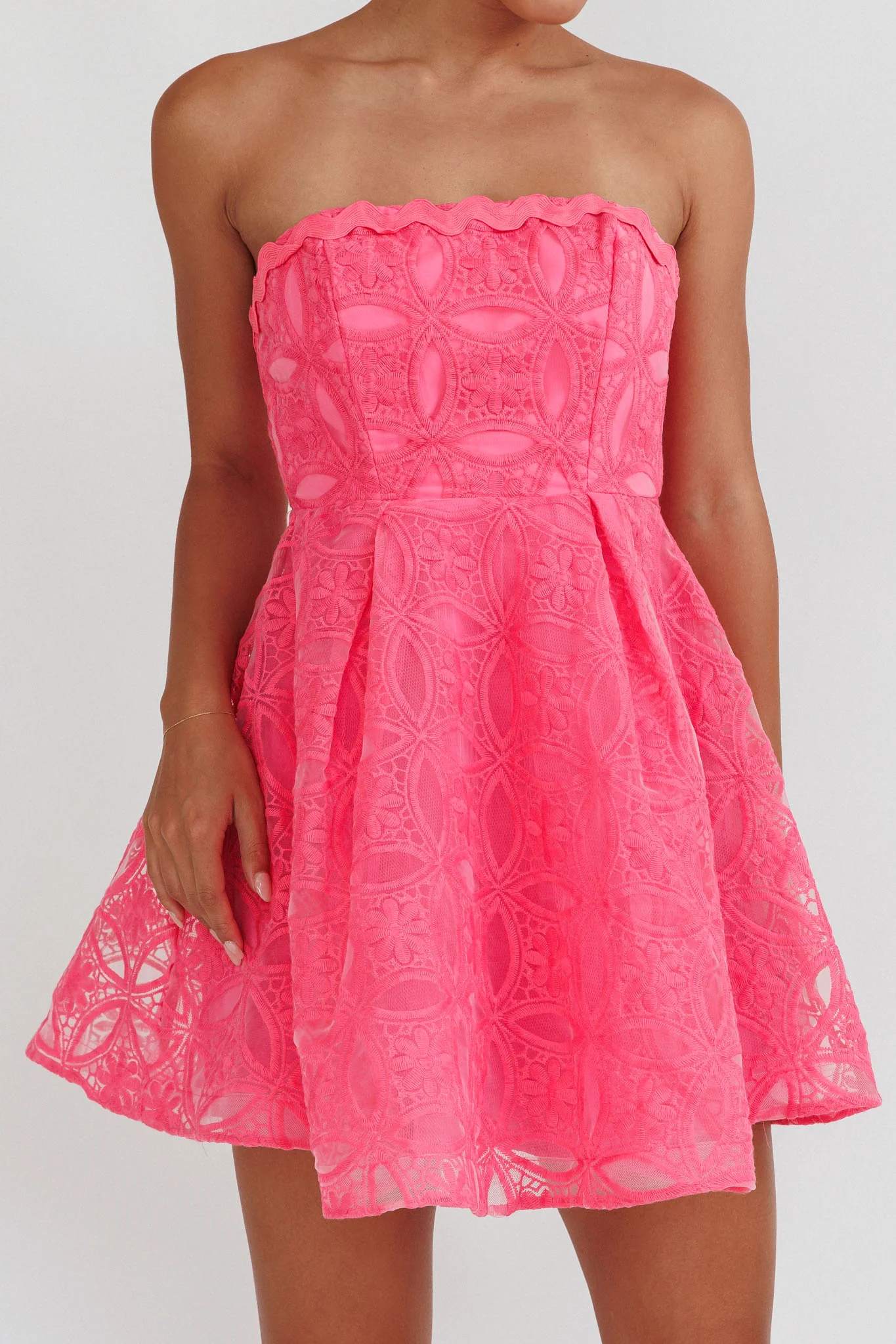 Kesenia Strapless Embroidered Mini Dress Hot Pink - Image 4