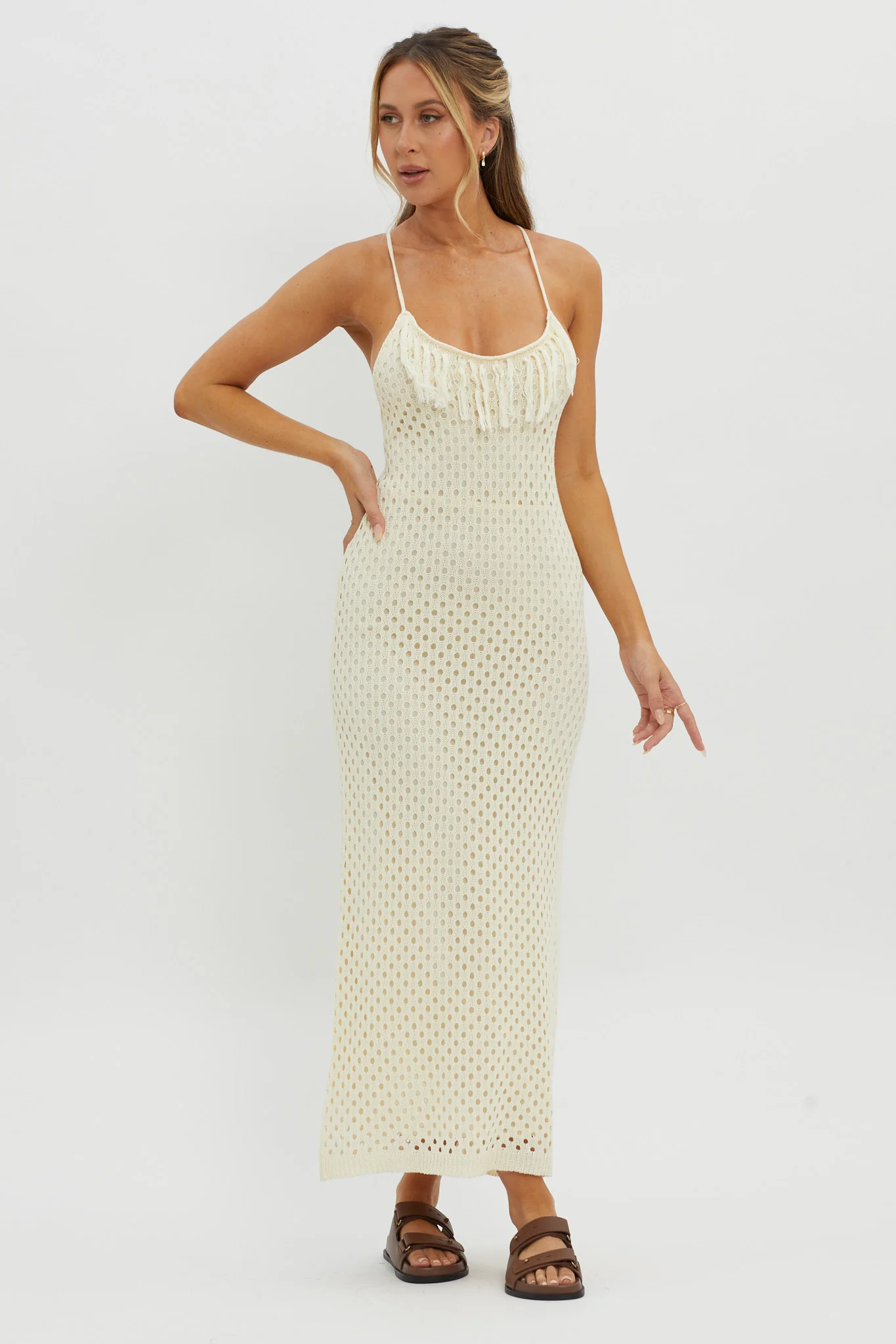 Kesha Open Back Crochet Maxi Dress Cream - Image 5