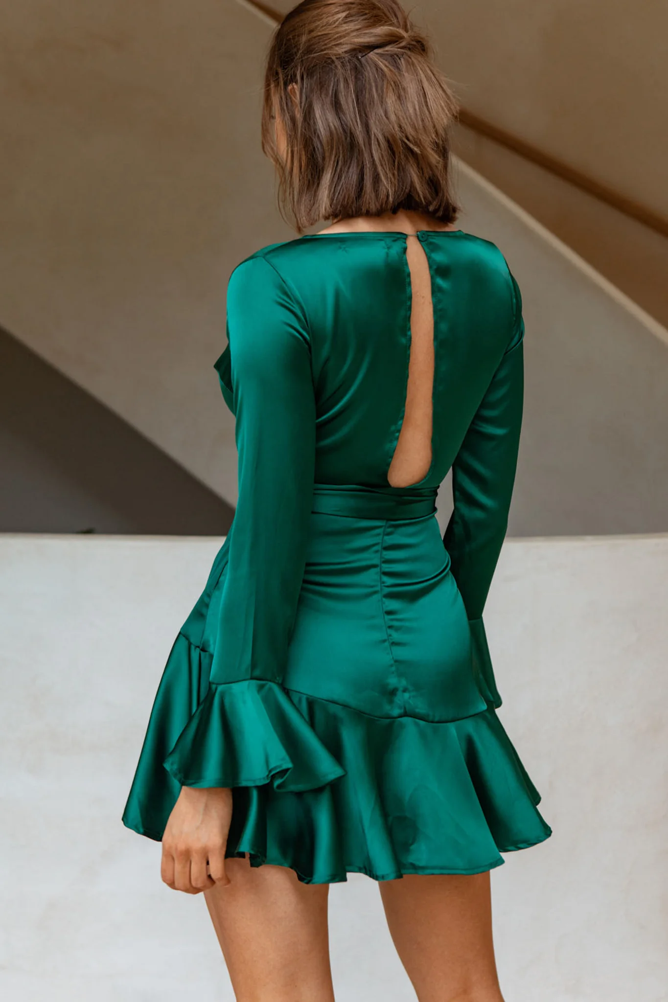 Khandi Long Sleeve Ruffle Wrap Dress Jade - Image 2