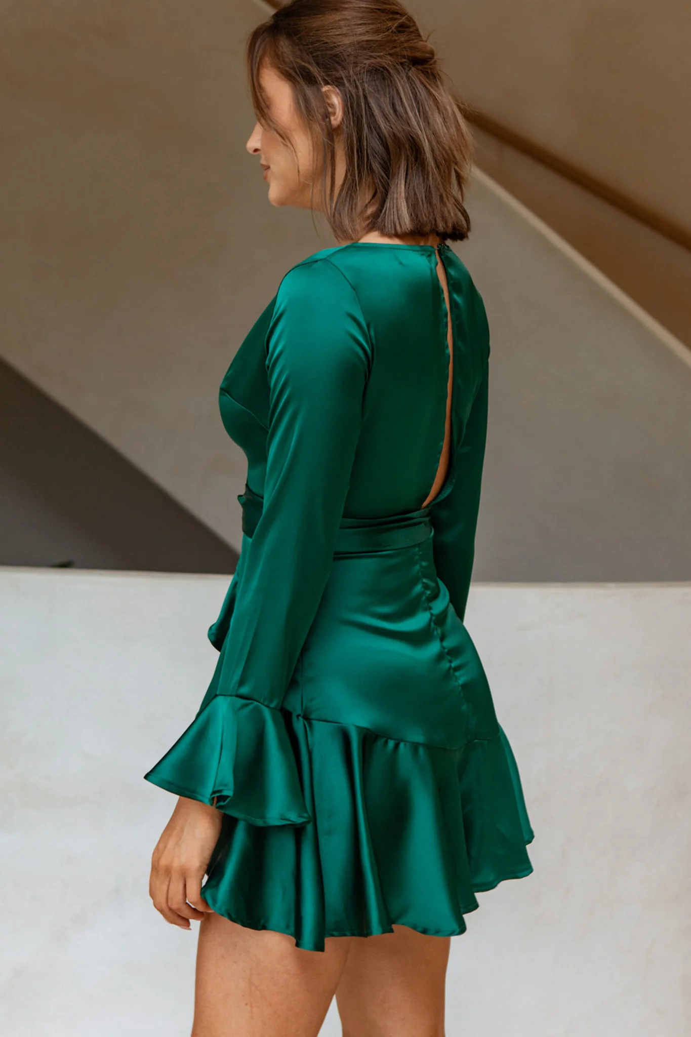 Khandi Long Sleeve Ruffle Wrap Dress Jade - Image 7